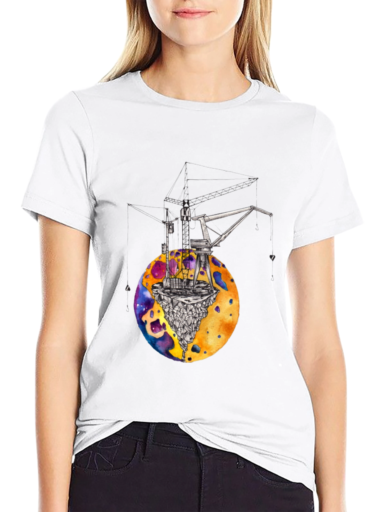 Black Cosmic Crane T-Shirt - Black Graphic Tee view 9