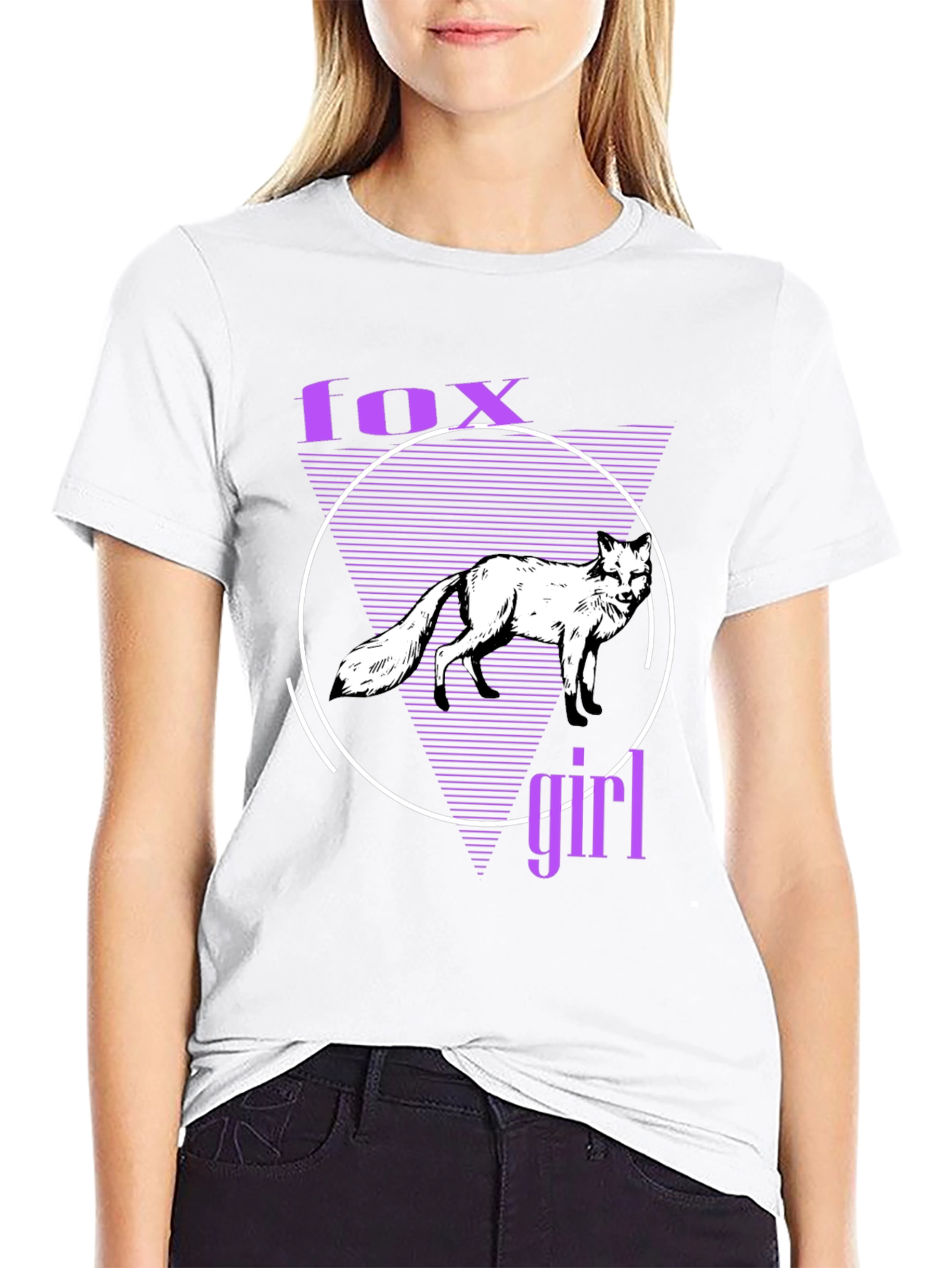 Black Fox Girl Graphic Tee - Black Cotton T-Shirt view 9