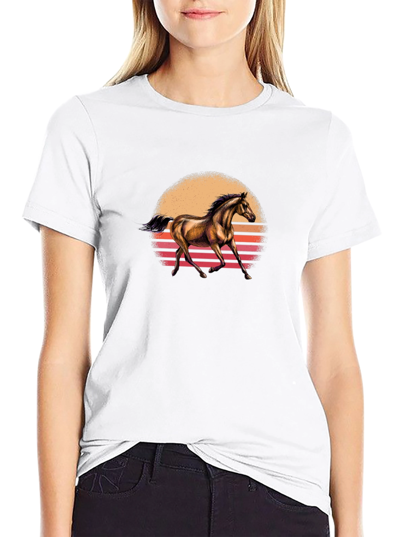 Black Horse Sunset Graphic Tee - Black Cotton T-Shirt view 9