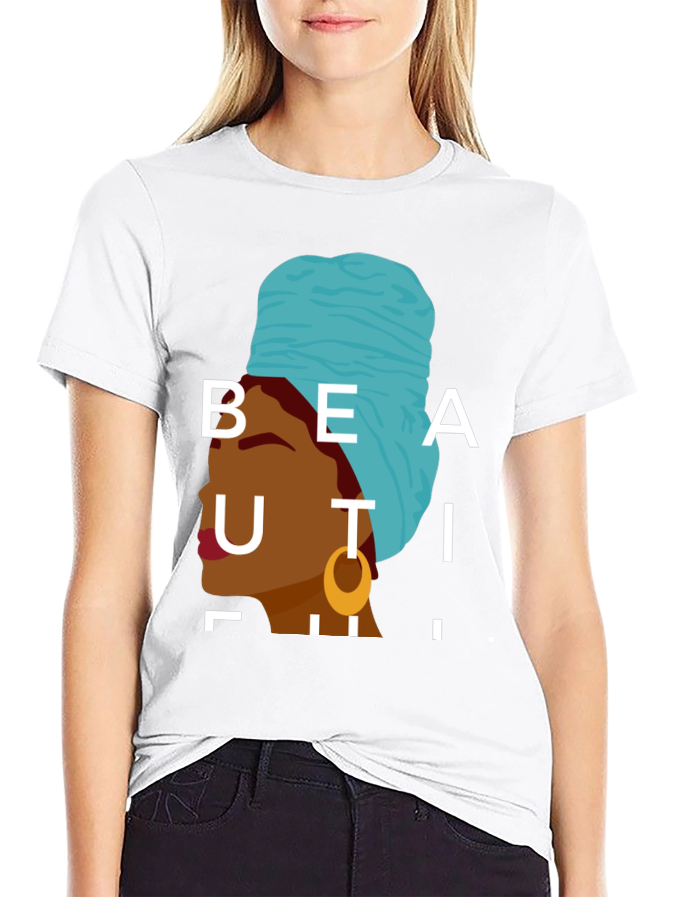 Black Beautiful Woman Graphic Tee - Stylish Black T-Shirt view 9