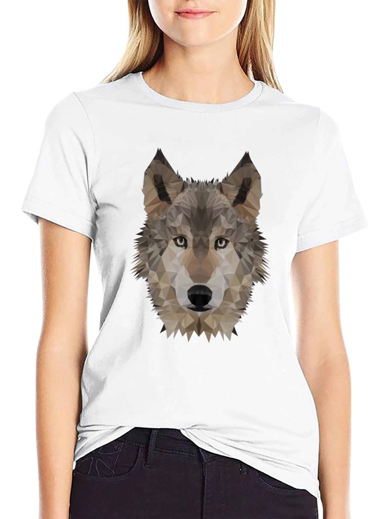 Black Geometric Wolf Head Graphic Tee - Black view 9