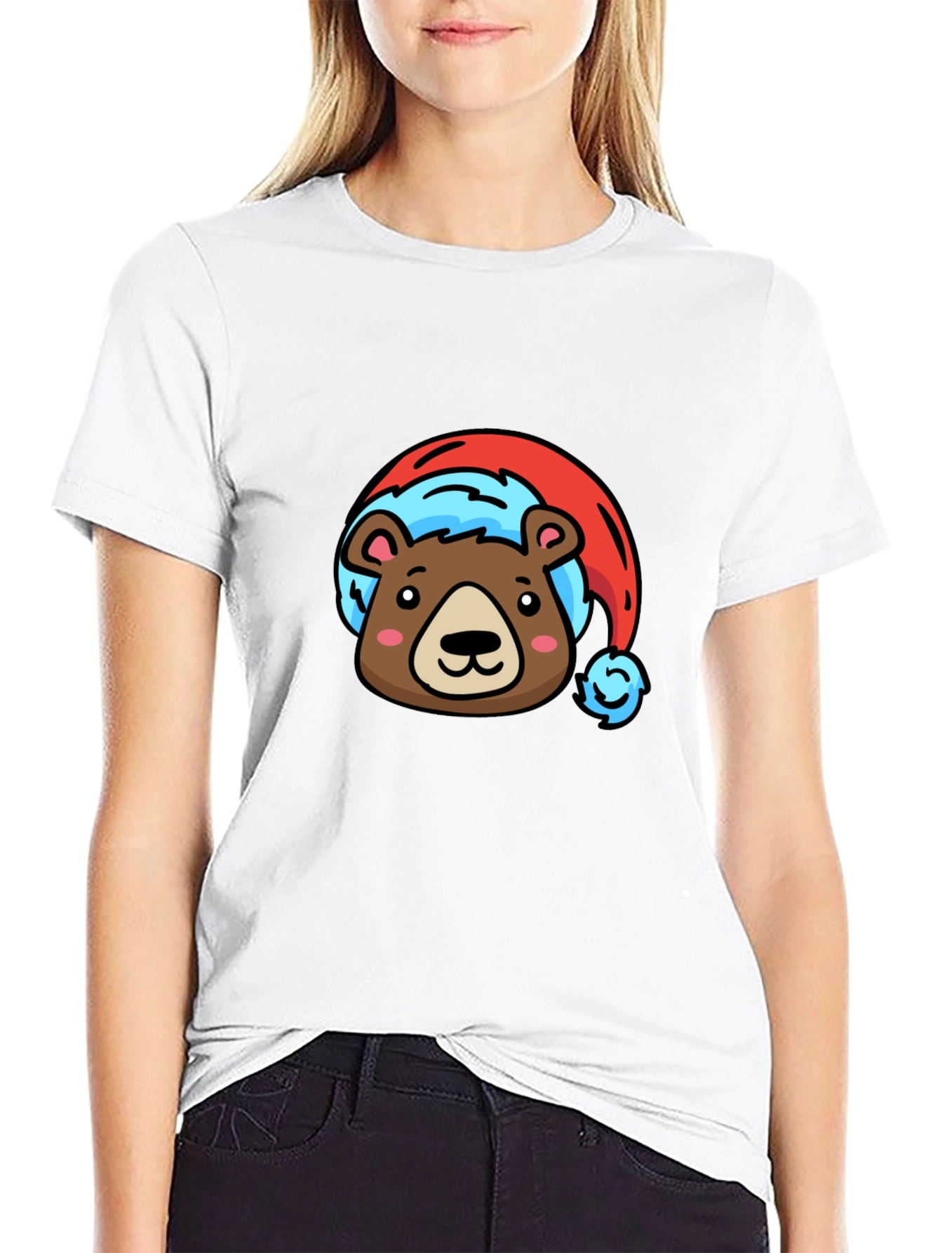 Black Bear Santa Hat Black T-Shirt view 9