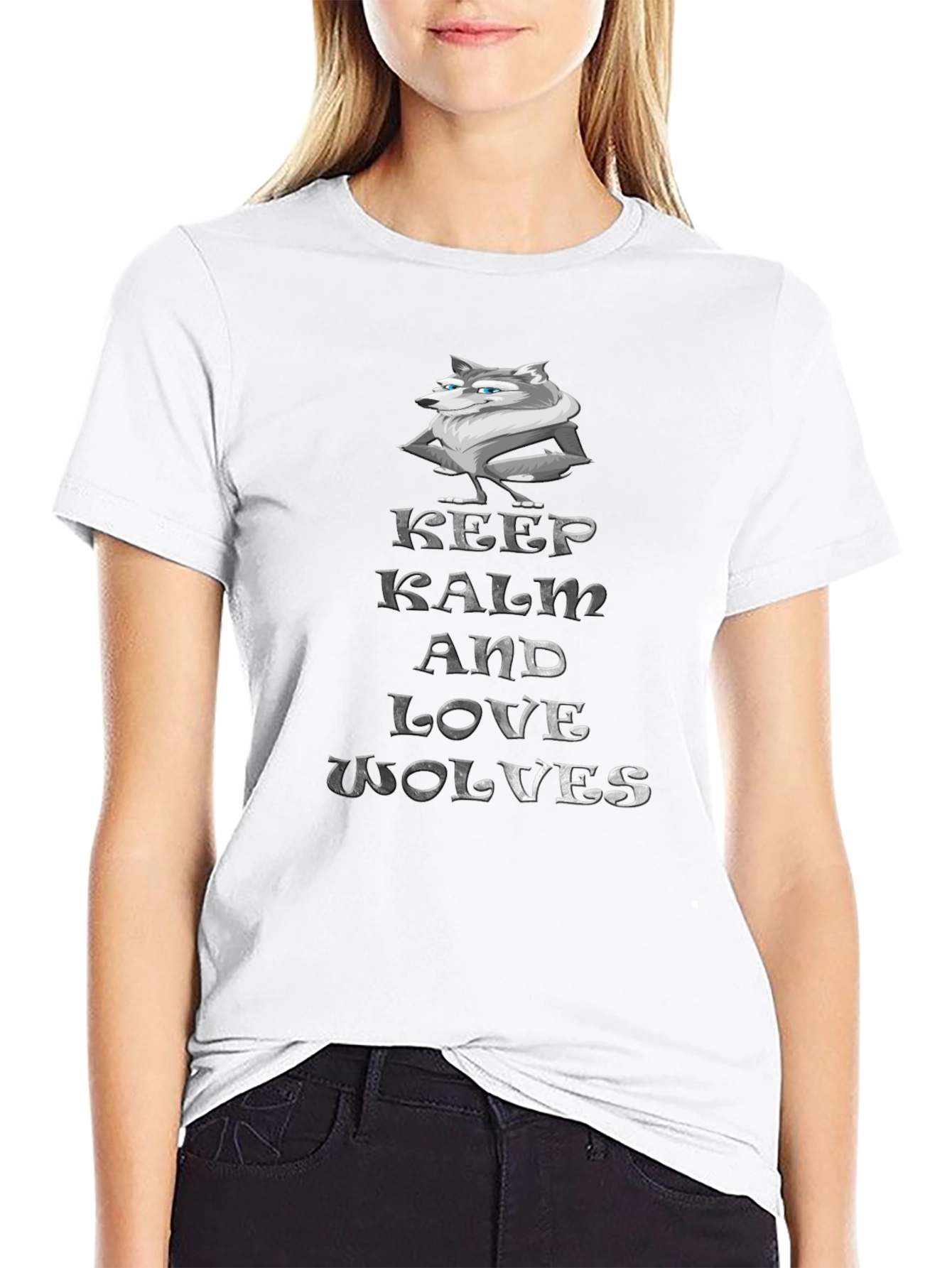 Black Keep Calm and Love Wolves Graphic T-Shirt view 9