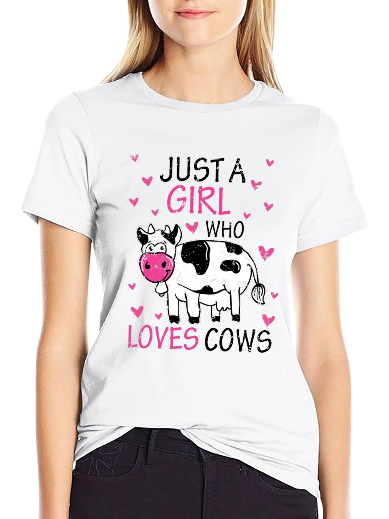 Black Just A Girl Who Loves Cows T-Shirt view 9