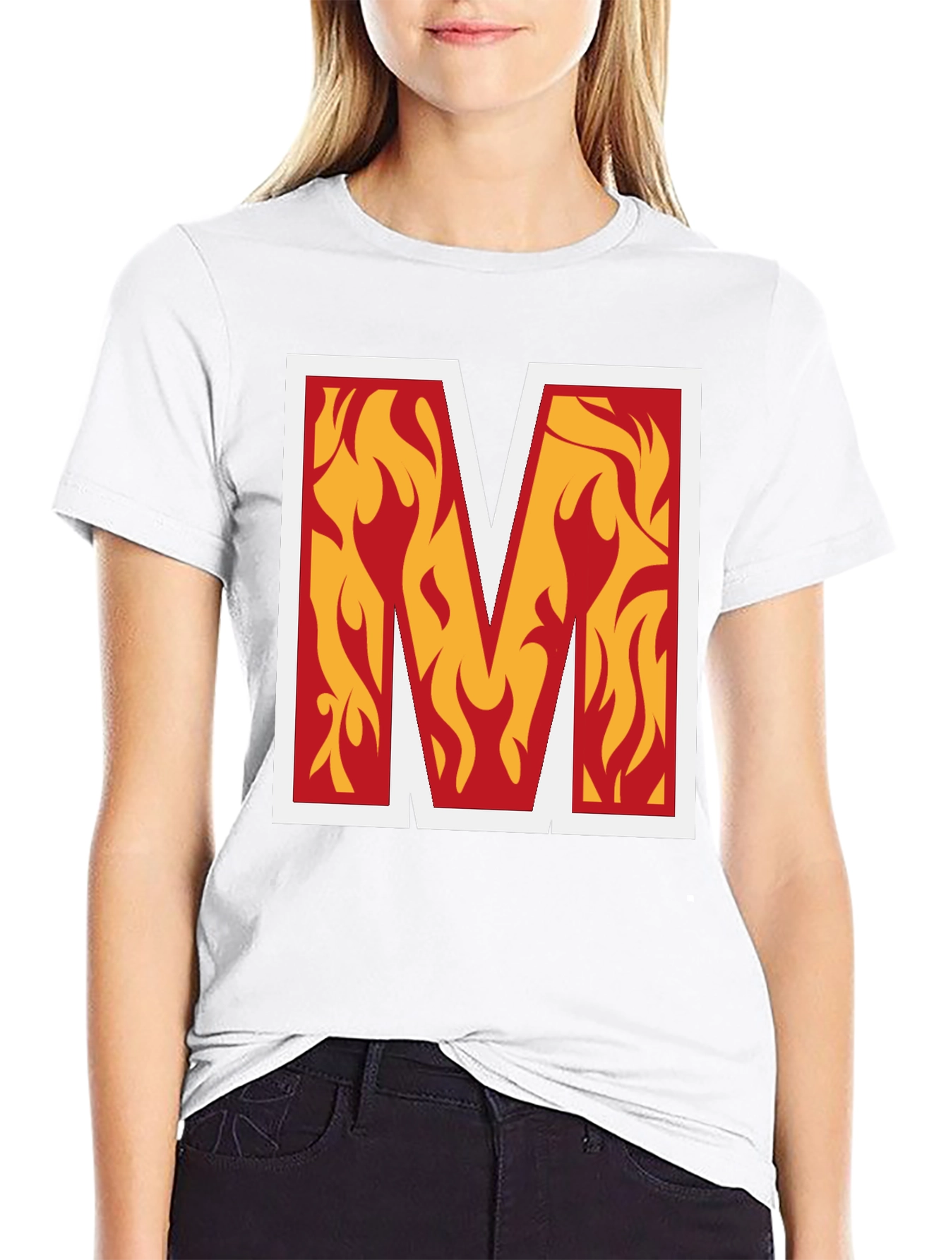 Fiery "M" Graphic Tee - Bold Black T-Shirt - 9