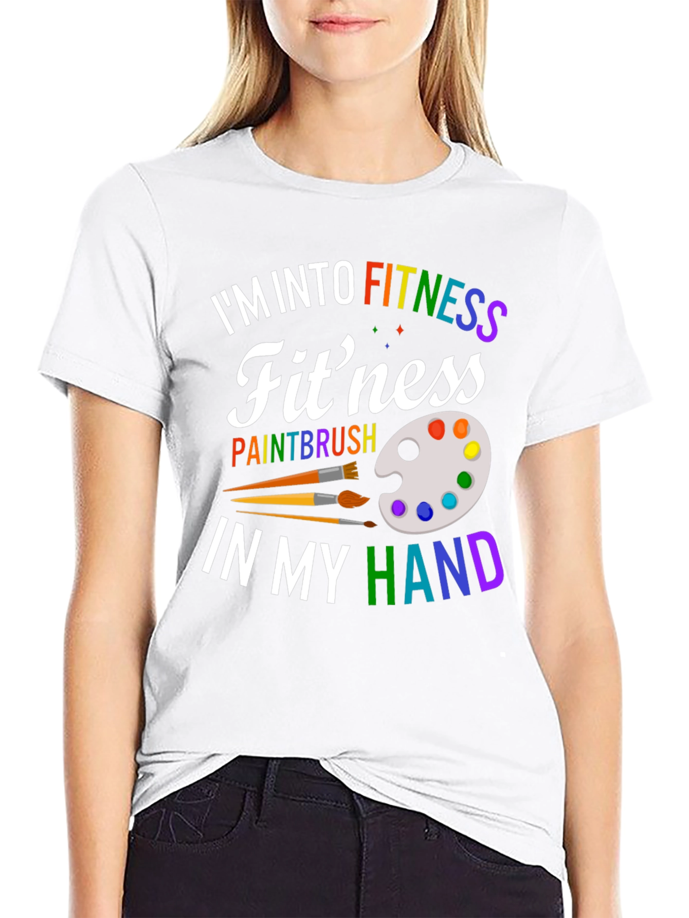 Black Fitness Paintbrush T-Shirt - Colorful Design view 9