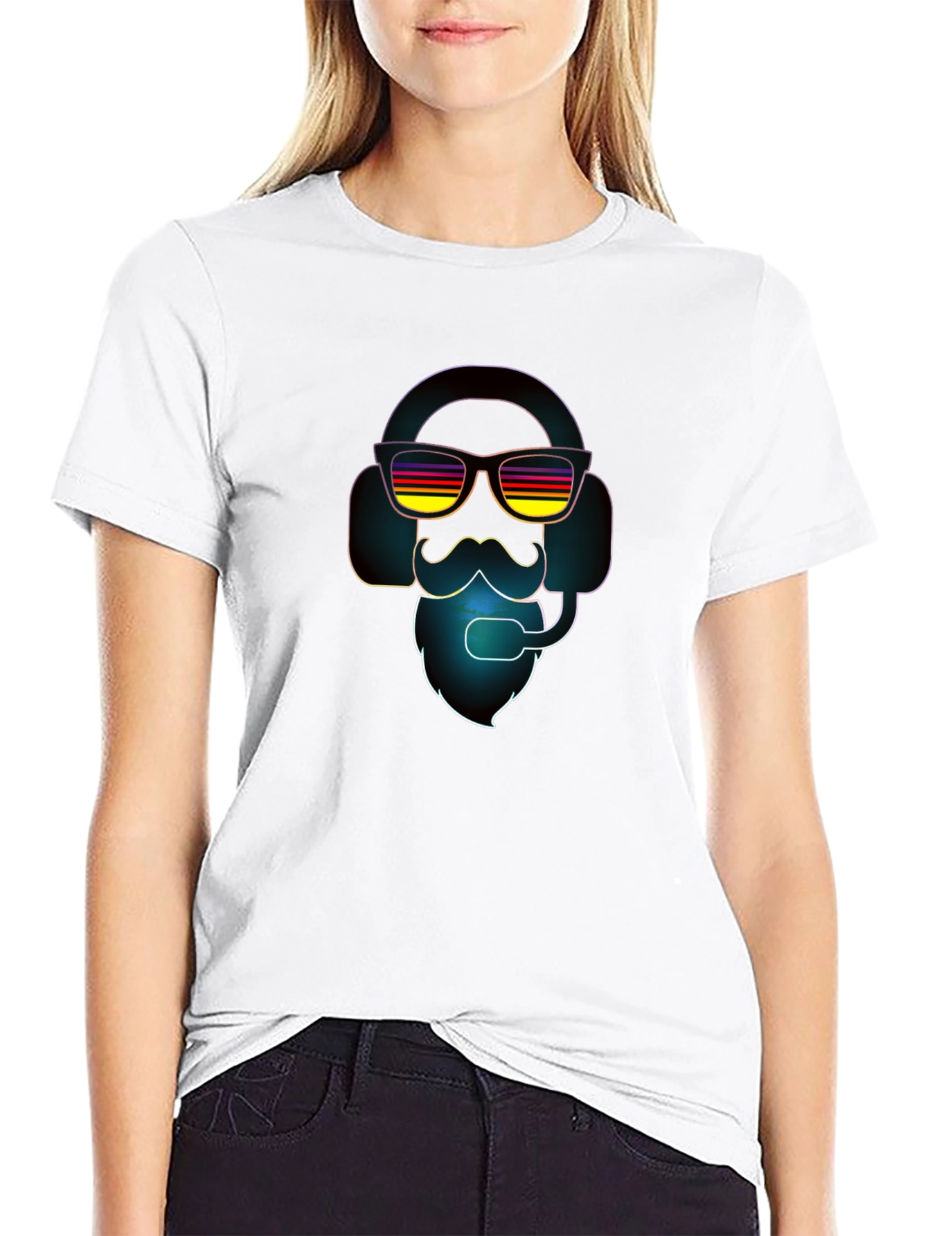 Black Retro Gamer T-Shirt - Headset, Beard, Sunglasses view 9