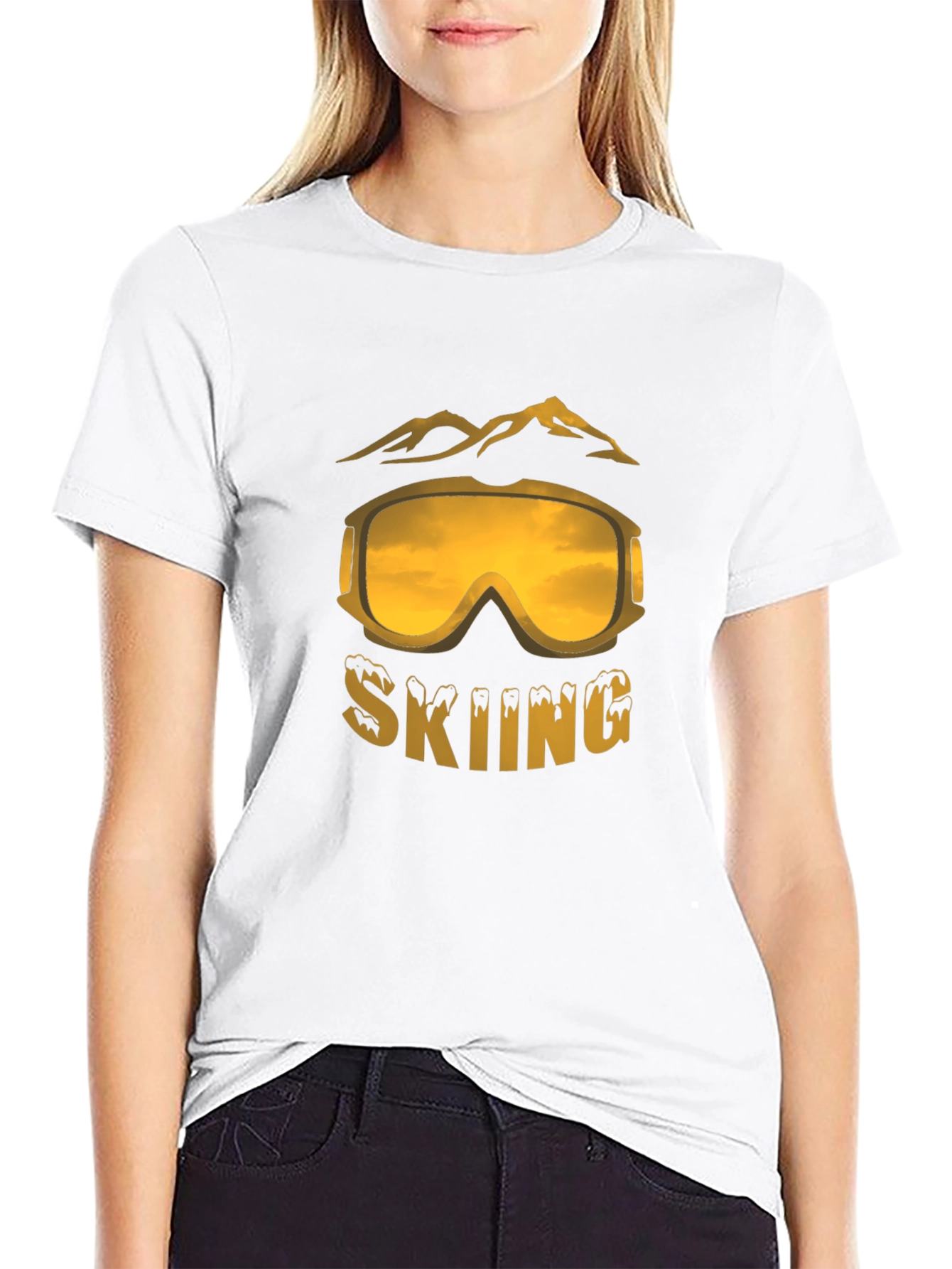 Black Skiing Graphic Tee - Black Cotton Blend T-Shirt view 9