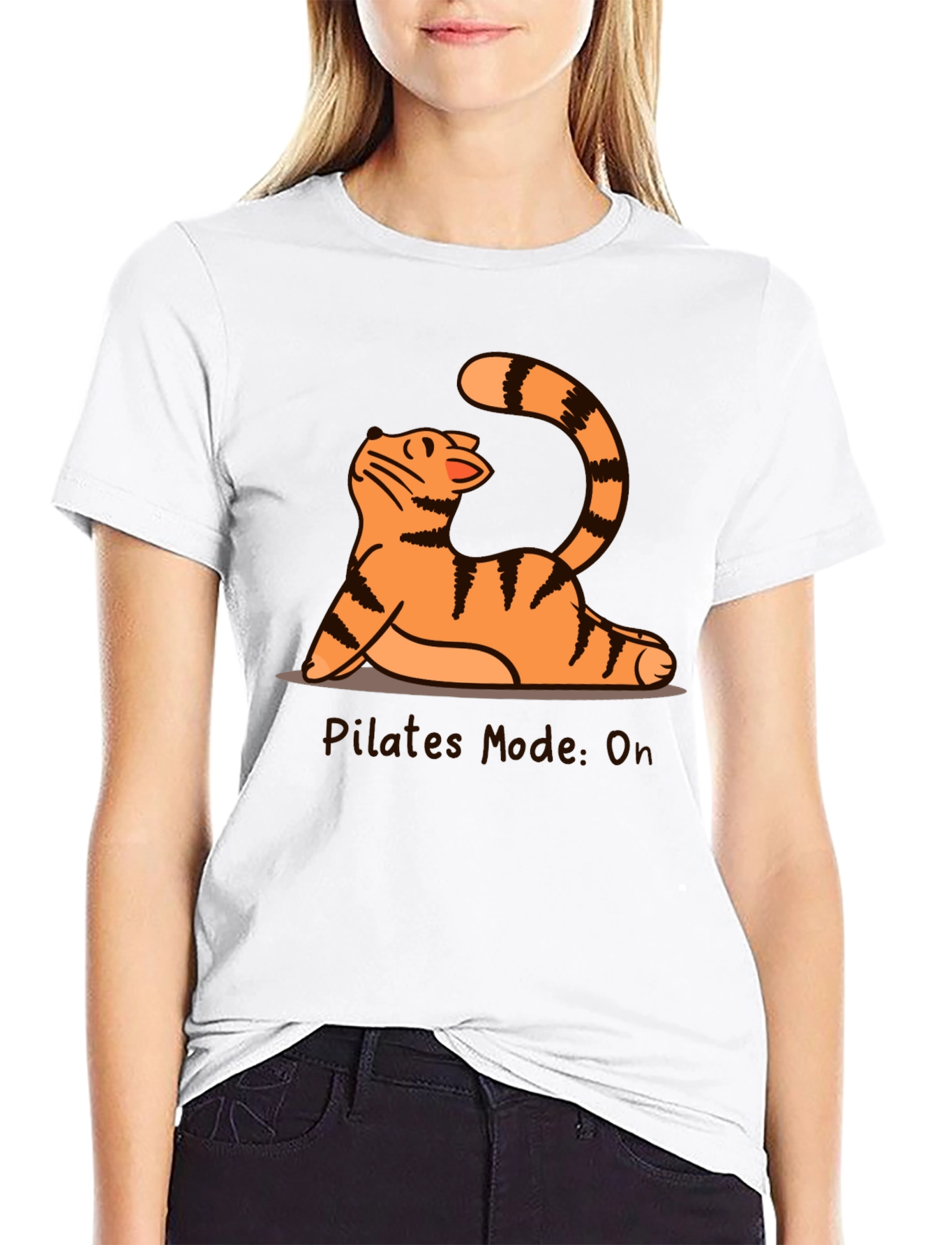 Black Pilates Mode On Cat T-Shirt view 9