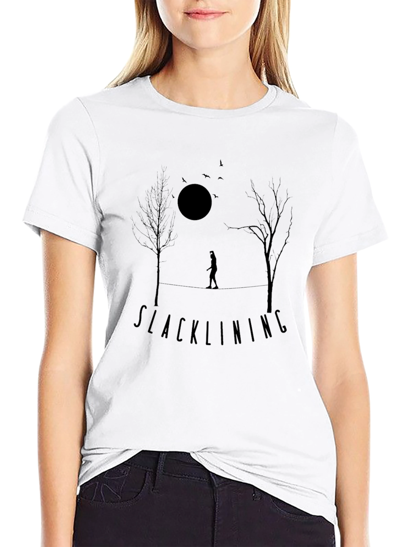 Black Slacklining T-Shirt - Nature Silhouette Design view 9