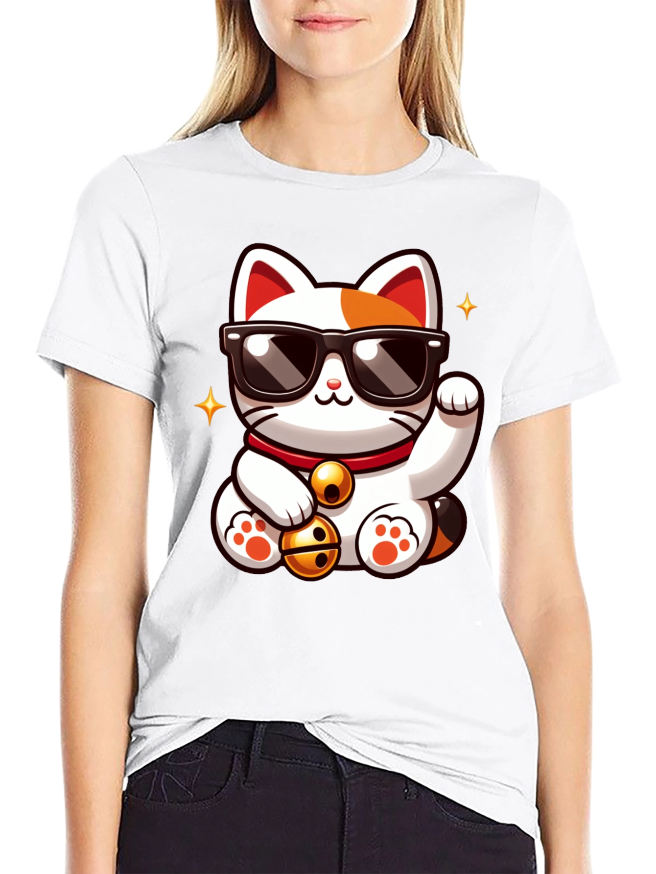 Black Lucky Cat T-Shirt - Cool Cartoon Design view 9