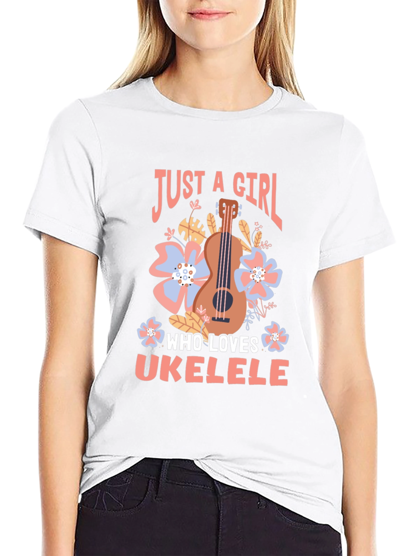 Black Just a Girl Who Loves Ukulele T-Shirt view 9