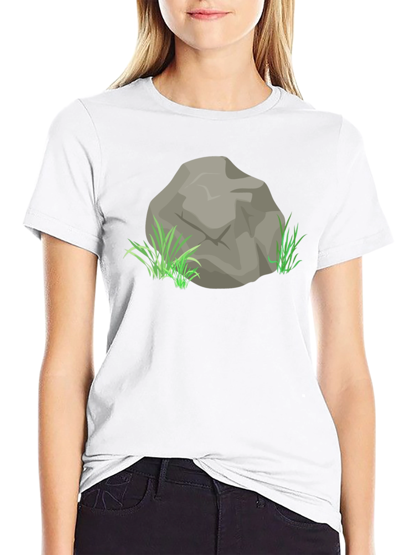 Black Rock and Grass Graphic Tee - Cool Nature Print view 9