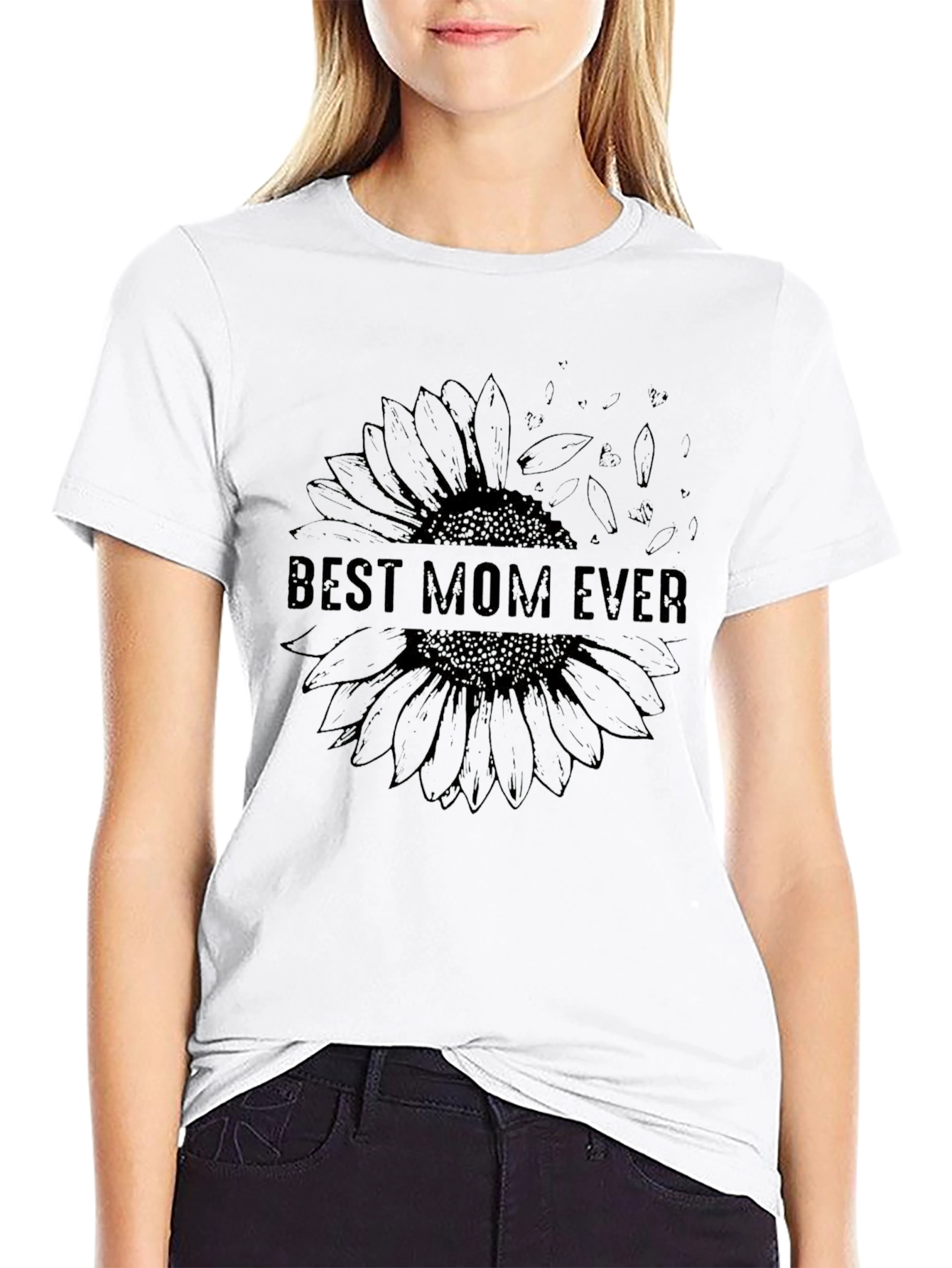 Black Best Mom Ever Sunflower Graphic T-Shirt view 9