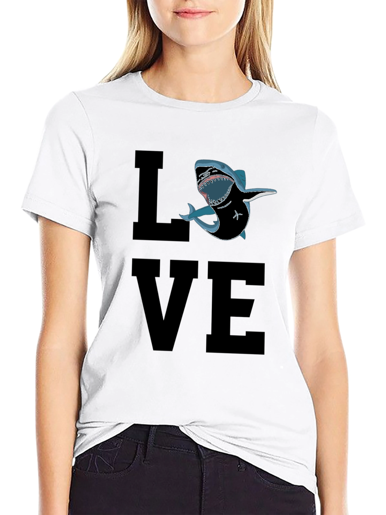 Black Shark Love Graphic T-Shirt - Black Cotton Tee view 9