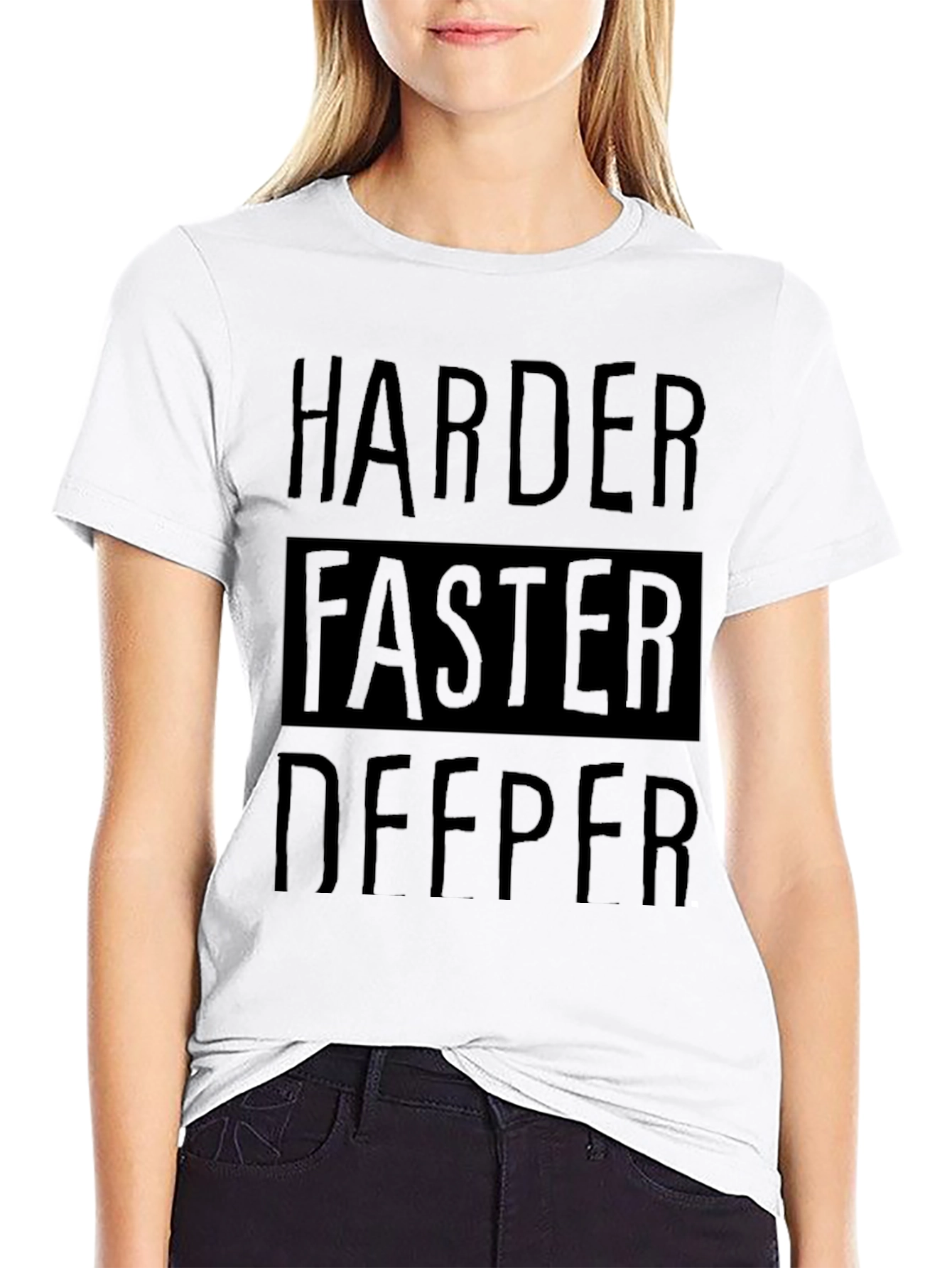 Black Harder Faster Deeper Black Graphic T-Shirt view 9