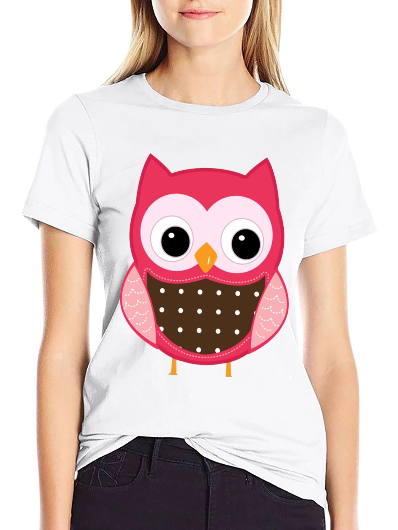 Black Cute Owl Graphic Print Black T-Shirt view 9