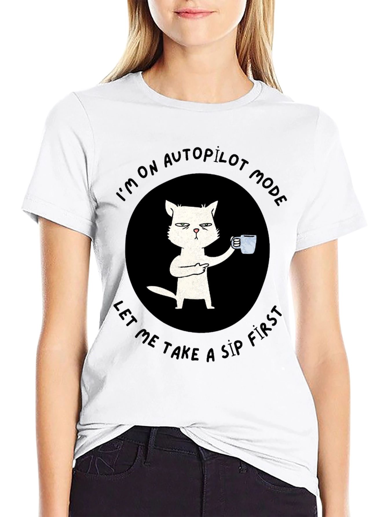 Black Autopilot Cat Coffee T-Shirt - Funny Novelty Tee view 9