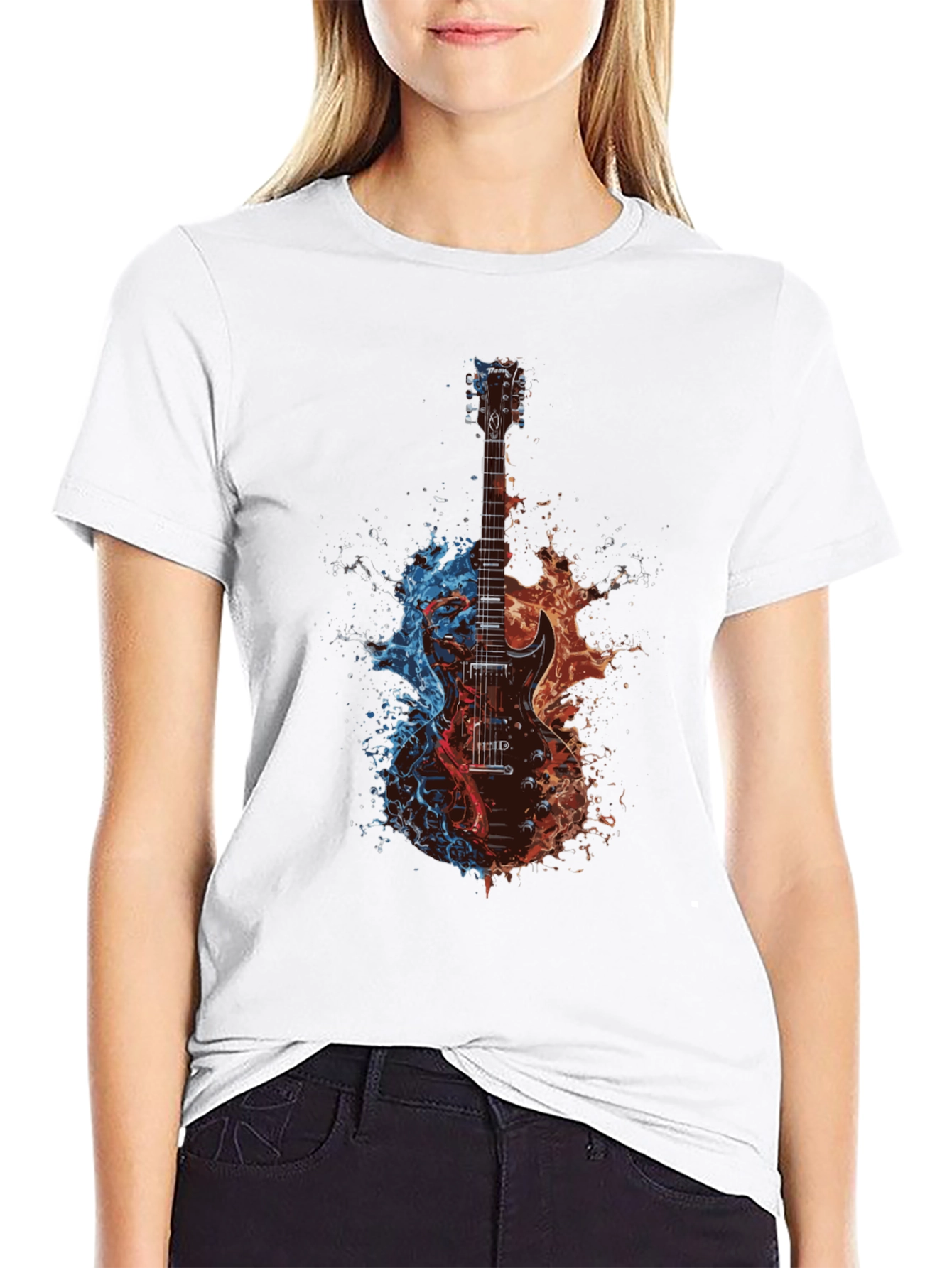 Black Fiery Guitar T-Shirt - Music Lover Tee view 9