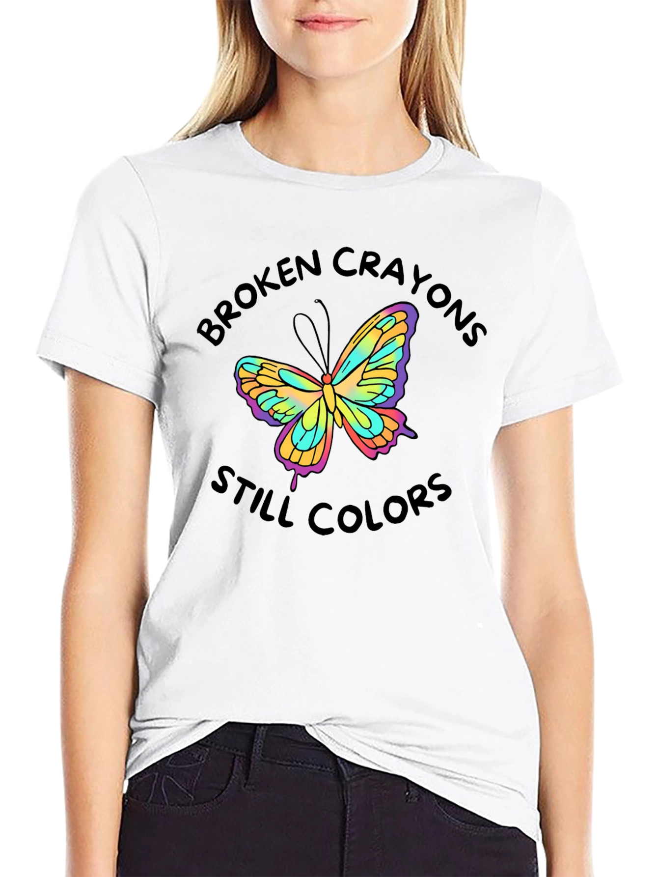 Black Broken Crayons Still Colors Butterfly T-Shirt view 9