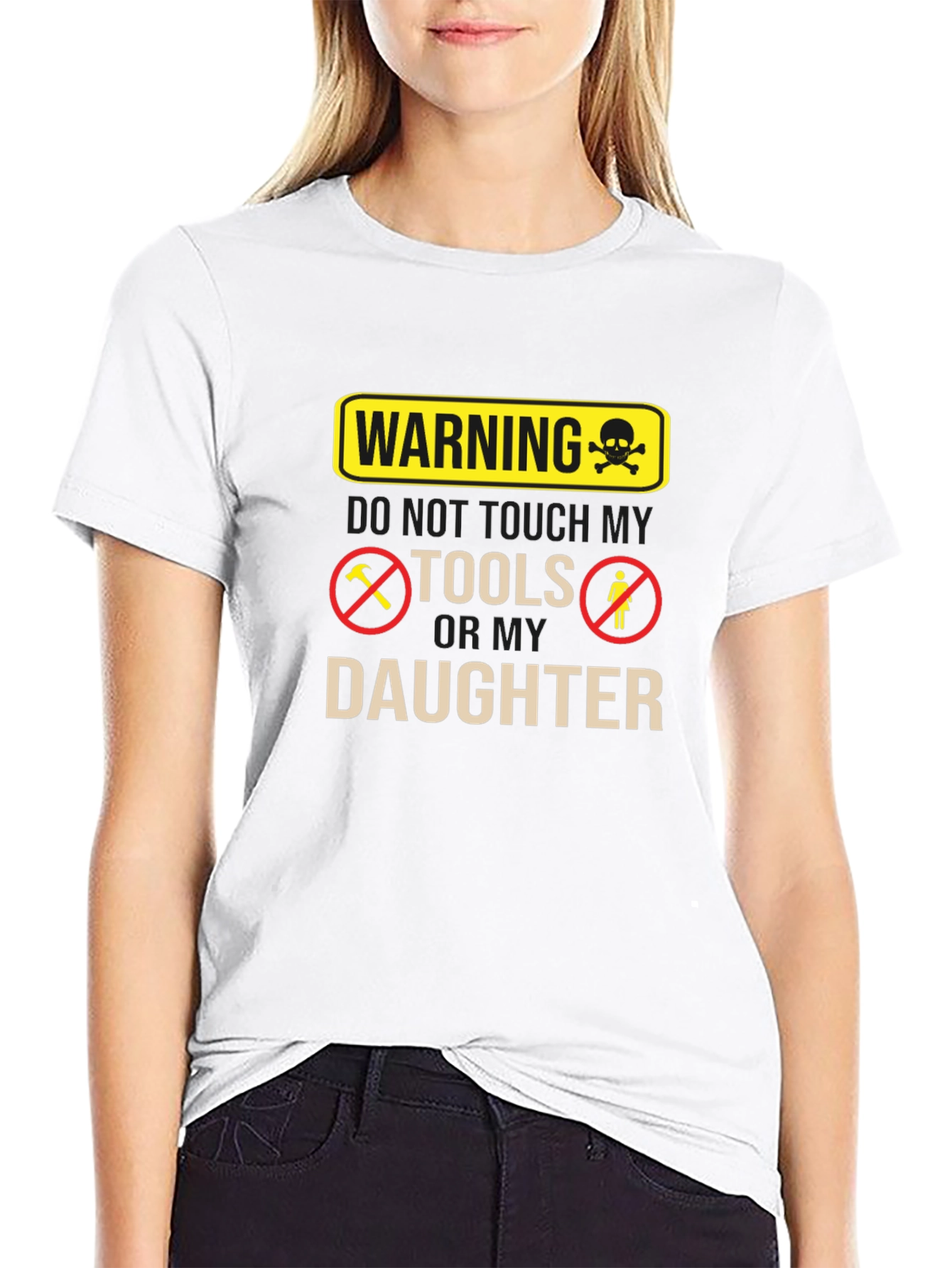 Black Warning Don't Touch My Tools Or My Daughter Funny Graphic Tee view 9