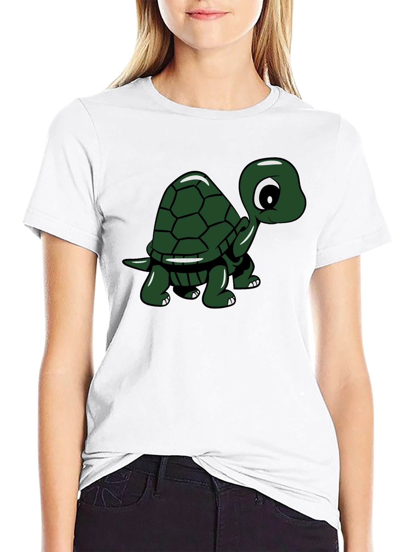 Black Cute Turtle Graphic Tee - Black Cotton T-Shirt view 9