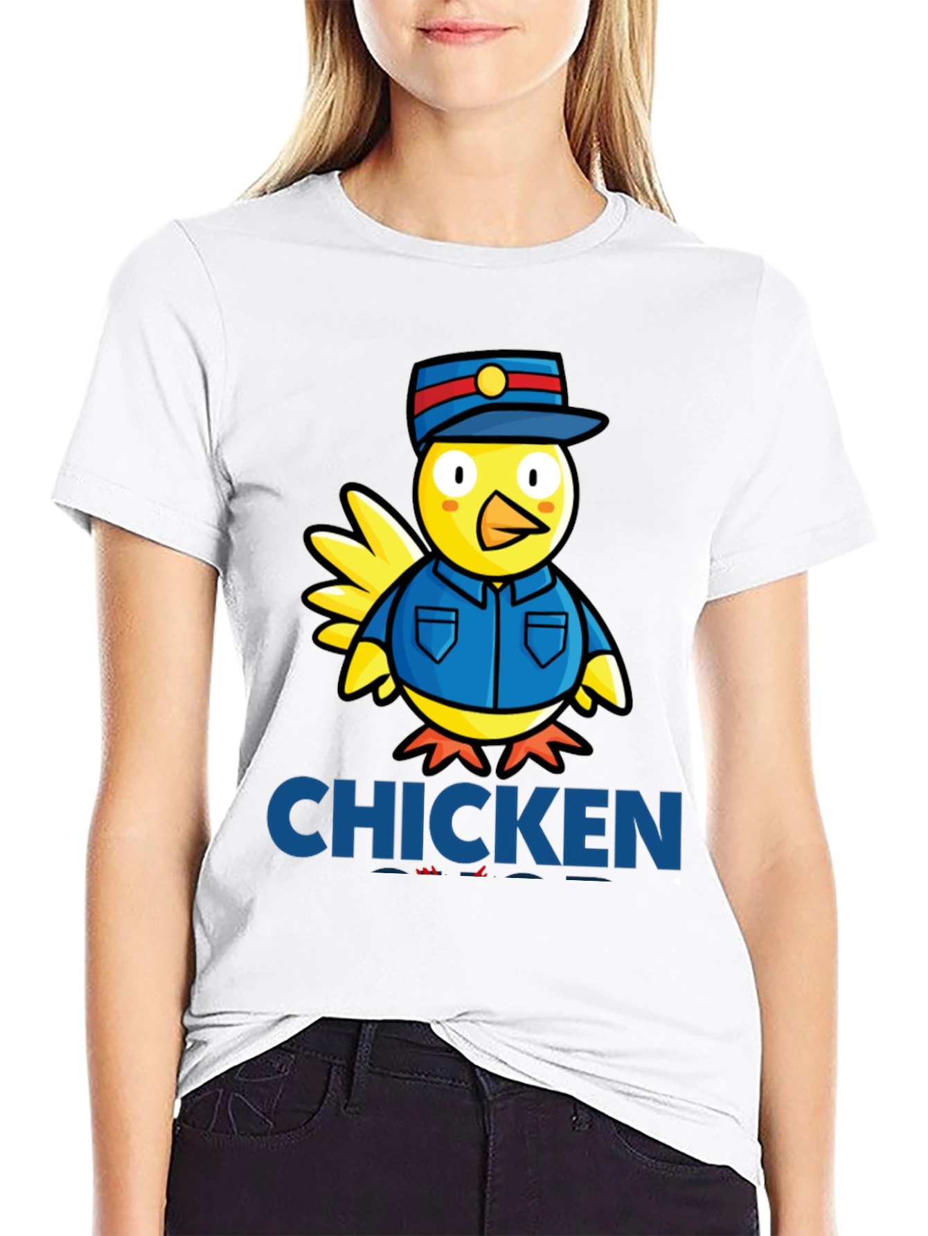 Black Chicken Officer Graphic Tee - Funny Cartoon Bird T-Shirt view 9