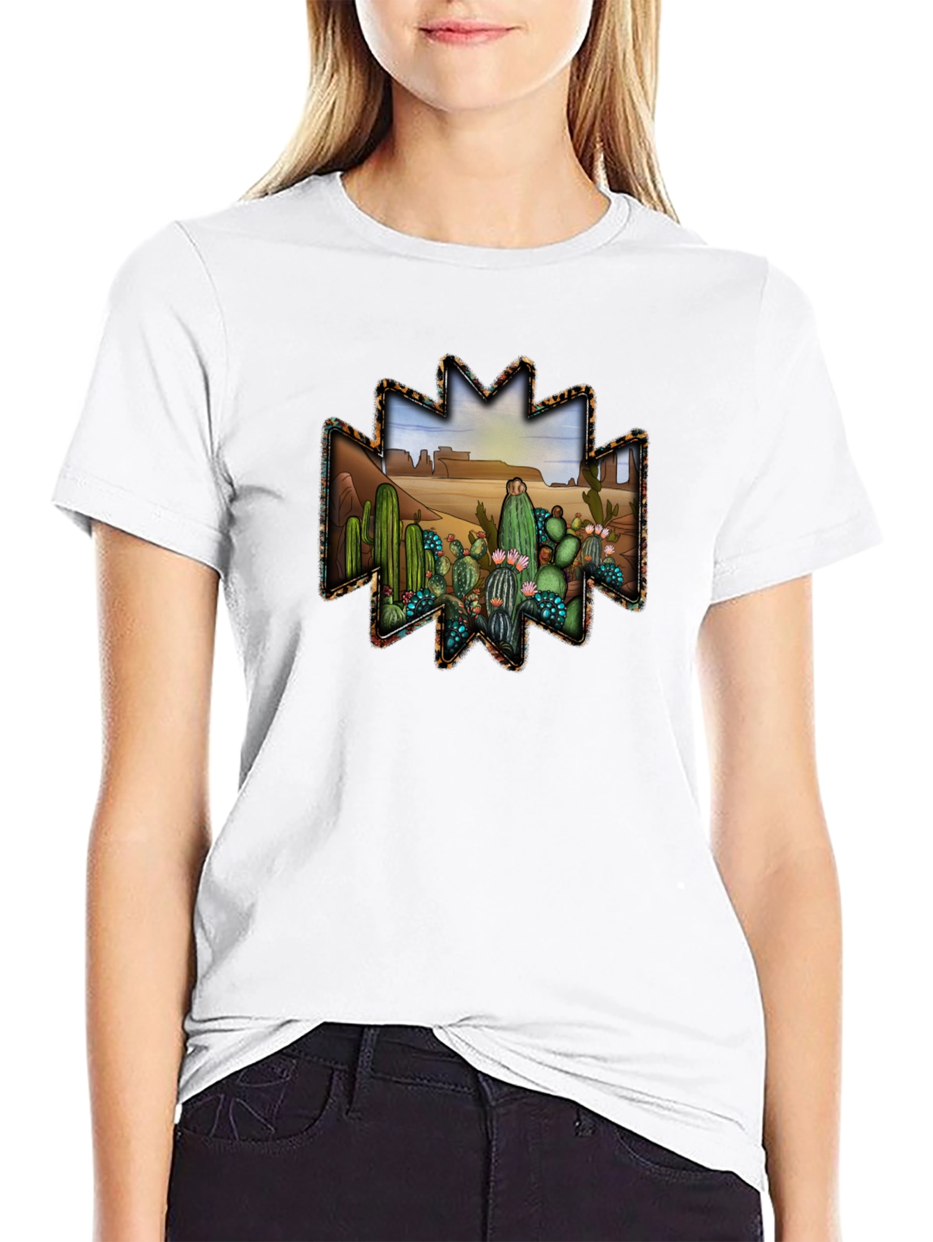 Black Desert Cactus Graphic Tee - Western Style Black T-Shirt view 9