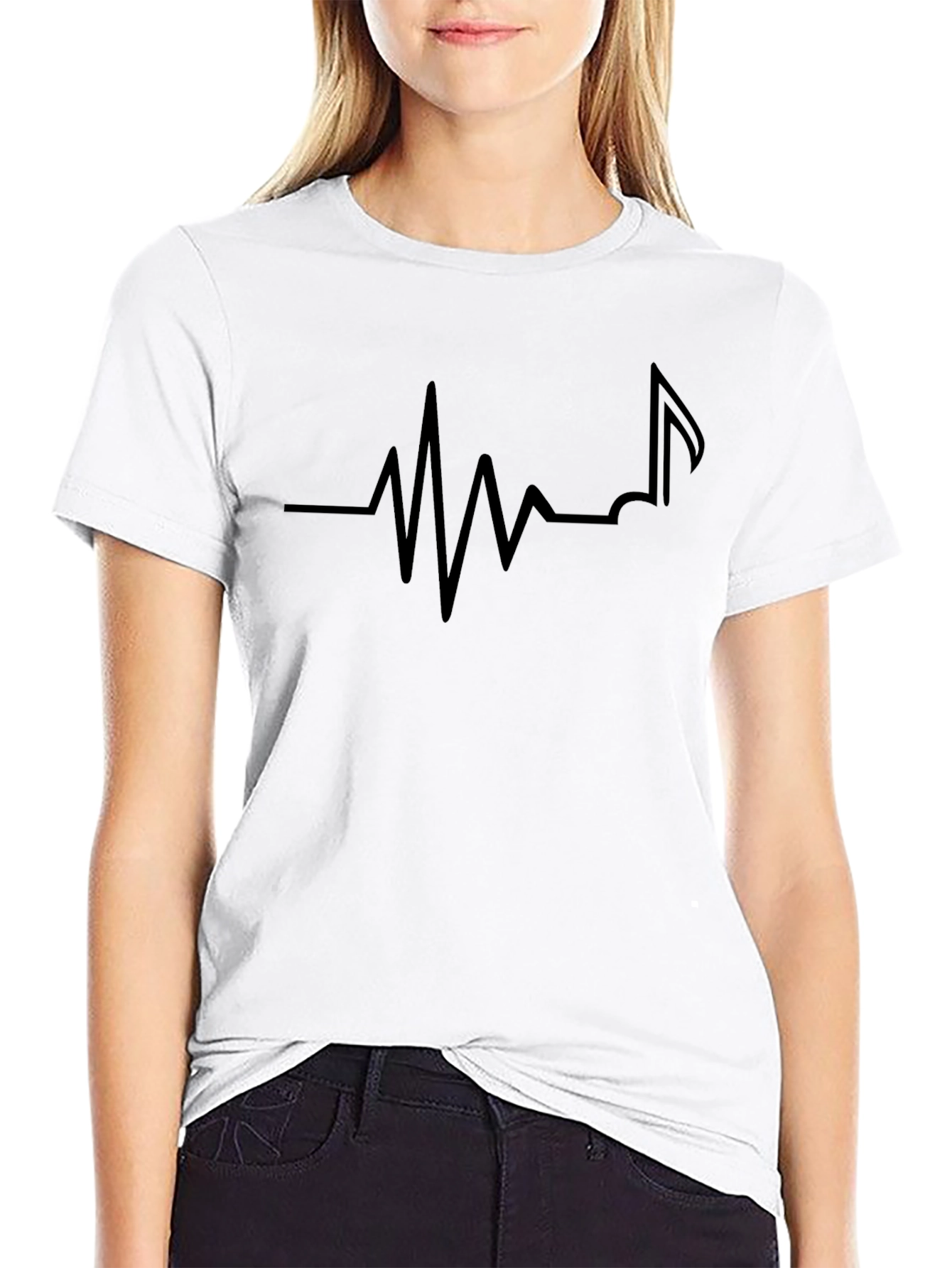 Black Music Note Heartbeat T-Shirt - Black view 9