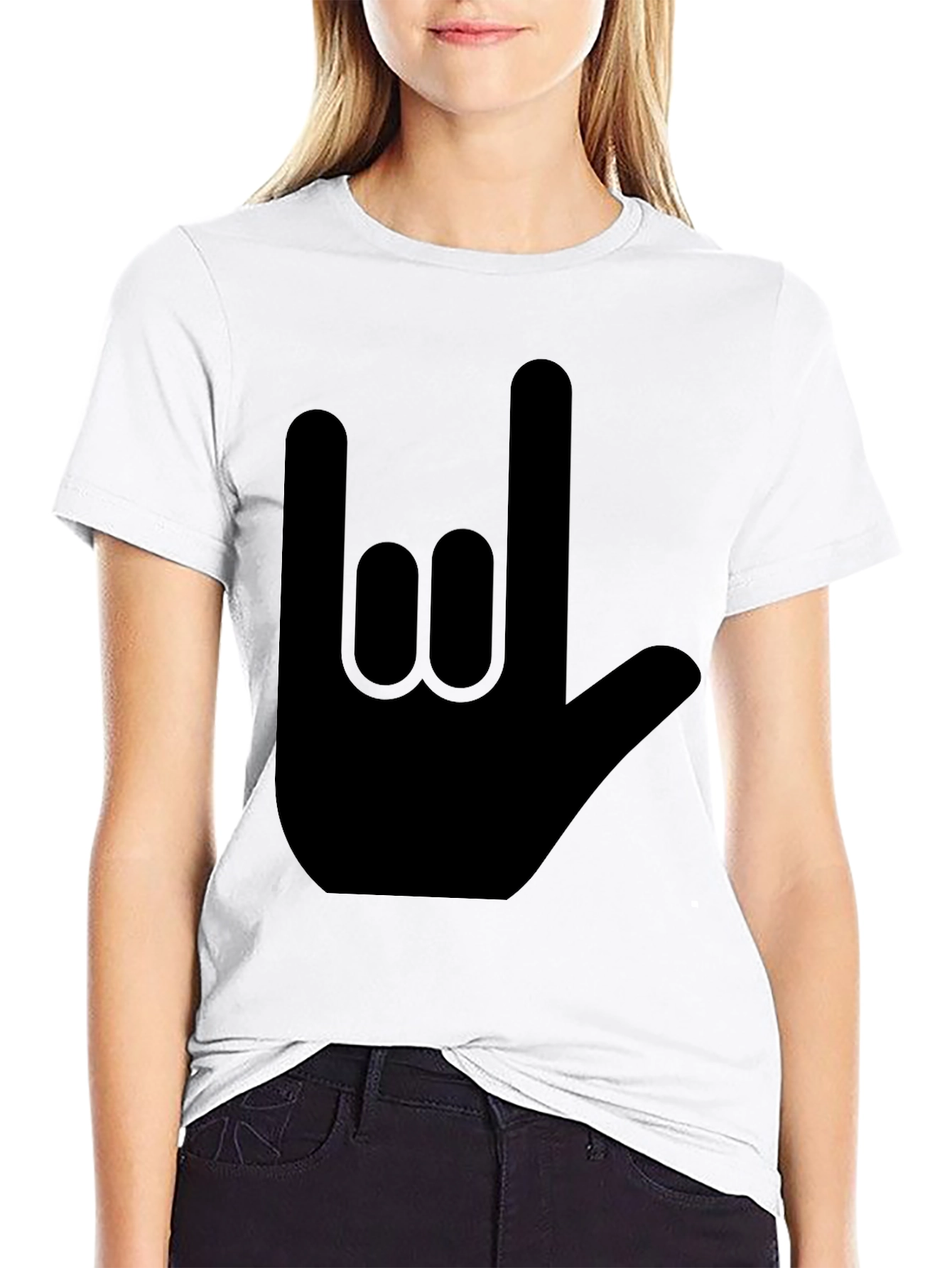 Black Rock On Hand Sign Black T-Shirt view 9
