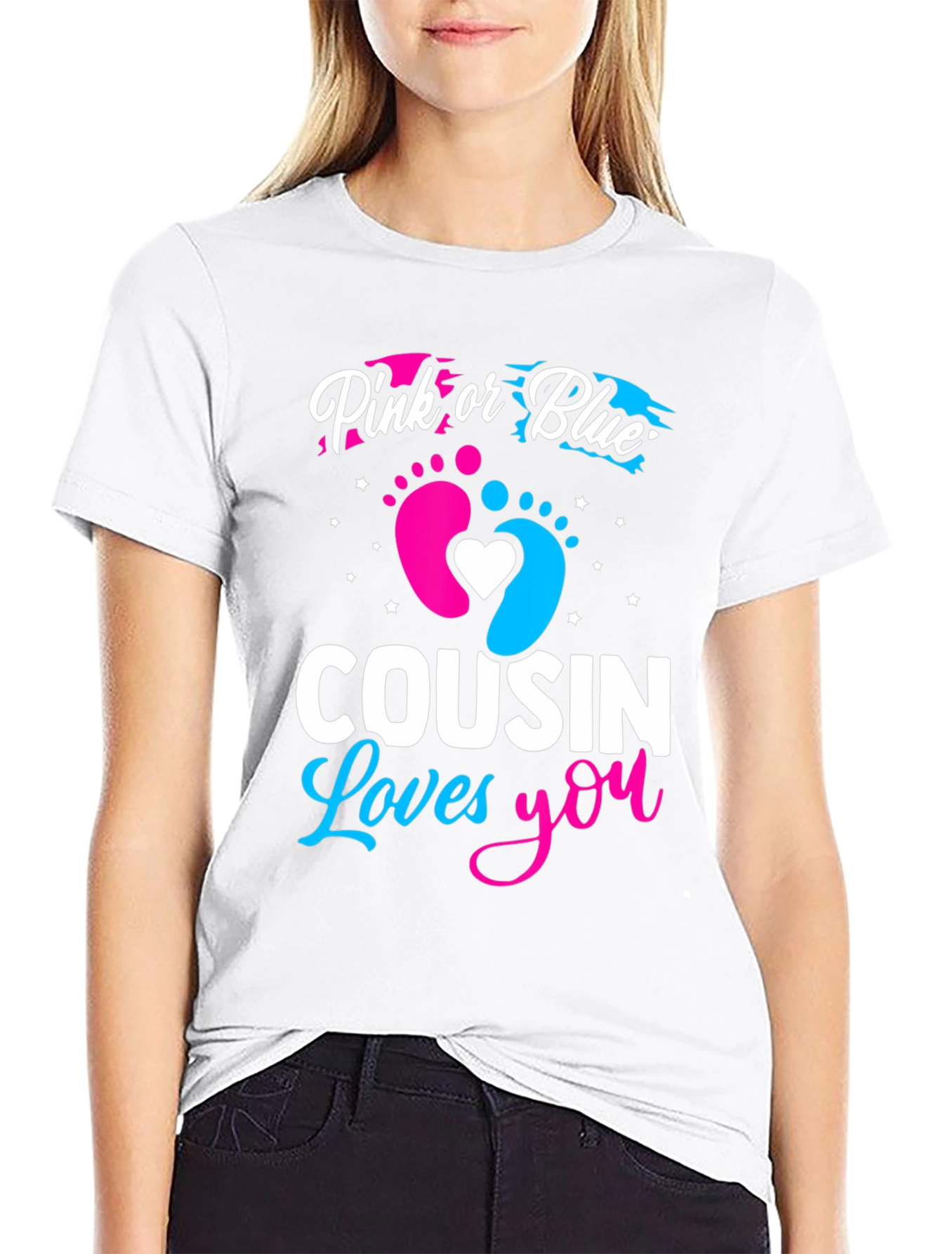 Black Pink or Blue Cousin Loves You Gender Reveal T-Shirt view 9