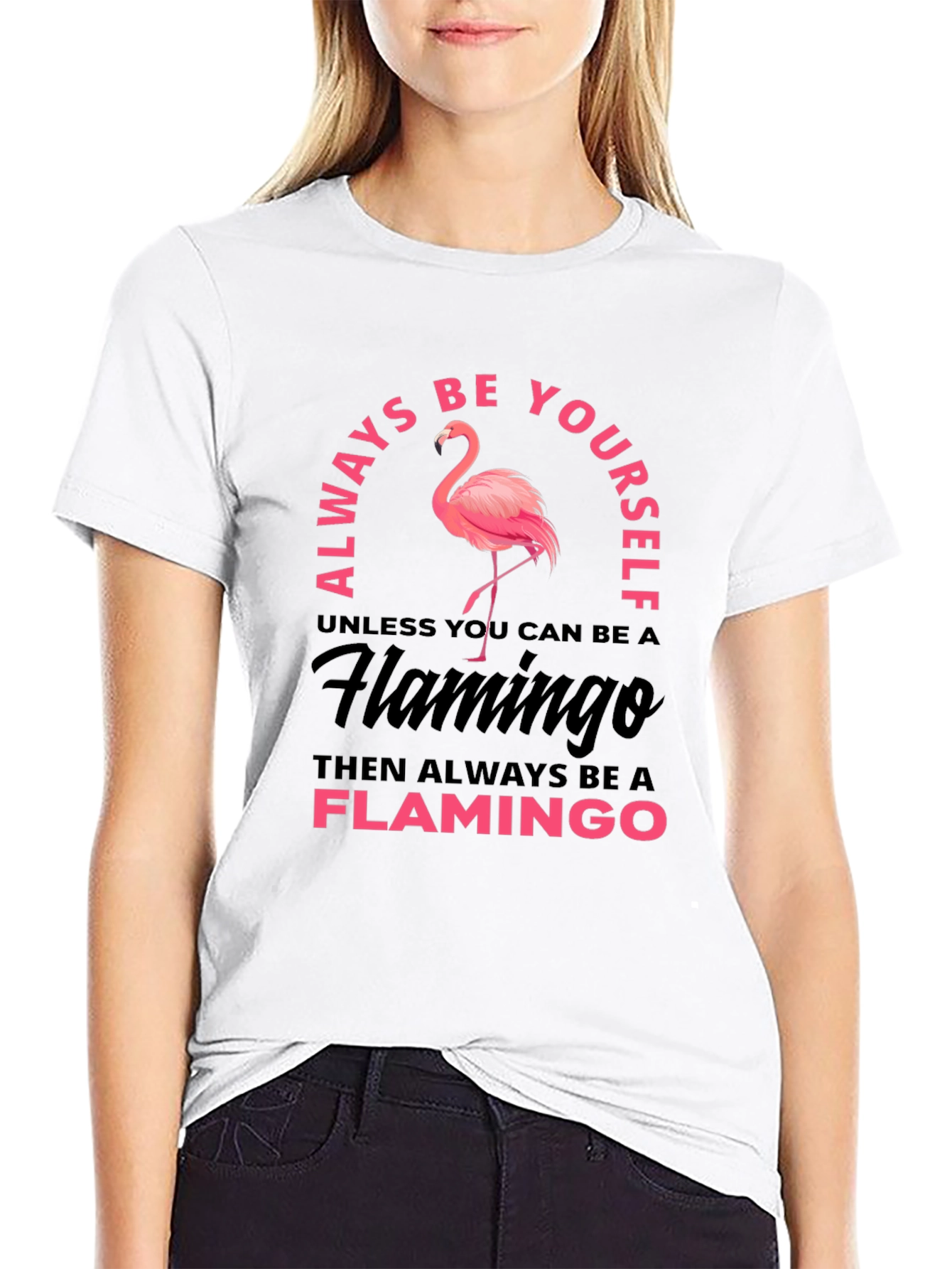 Black Always Be Yourself Flamingo Graphic T-Shirt view 9