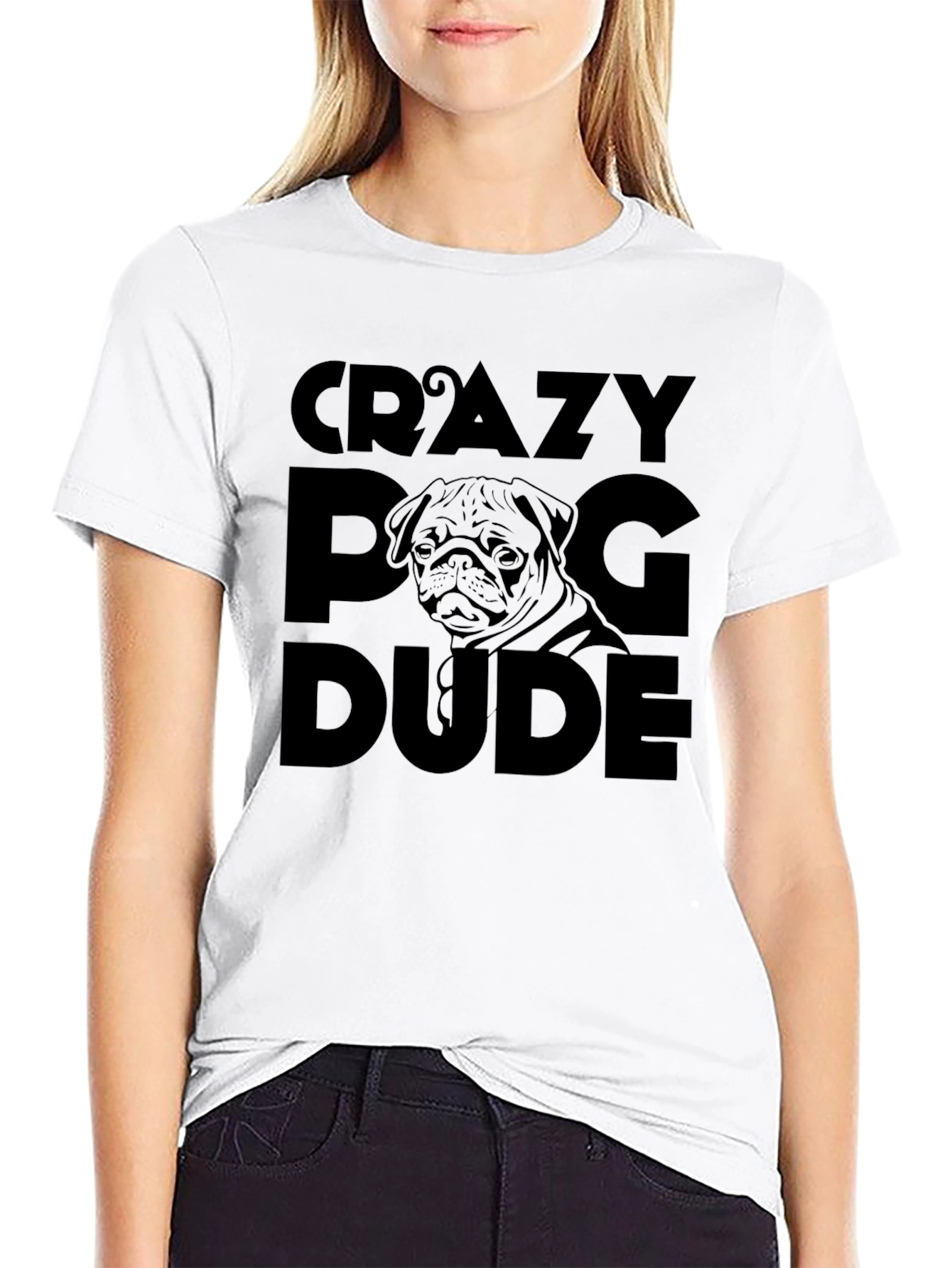 Black Crazy Pug Dude Black Graphic Tee view 9