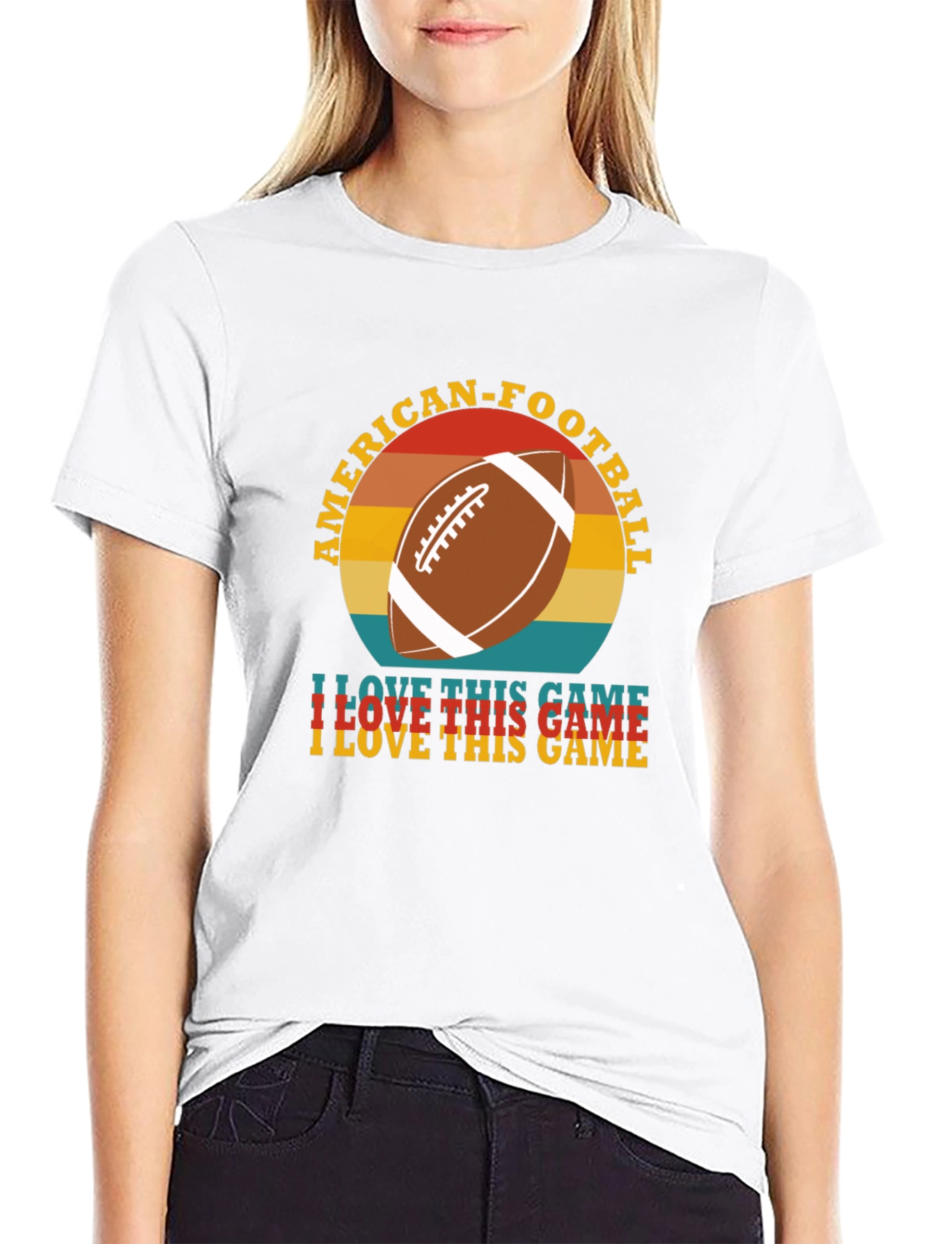 Black American Football Retro T-Shirt view 9