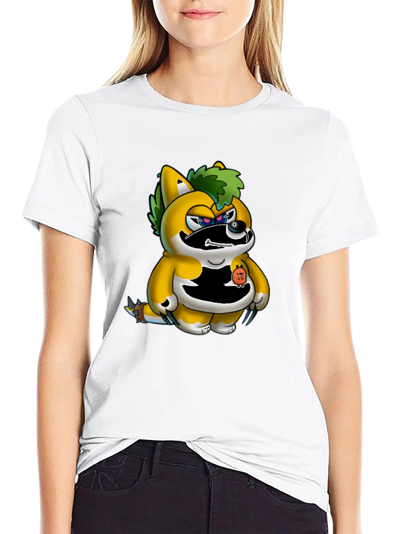 Black Men's Black T-Shirt with Unique Cartoon Print view 9