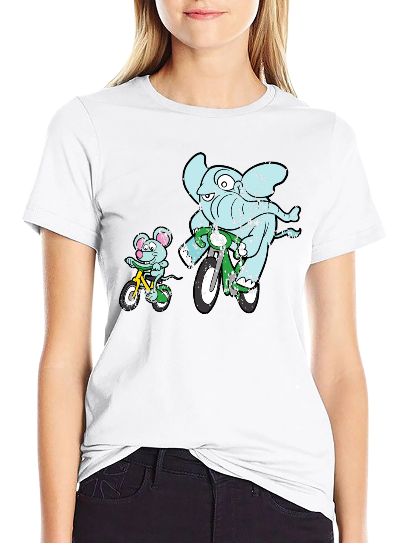 Black Elephant and Mouse Bicycle Ride T-Shirt - Black view 9