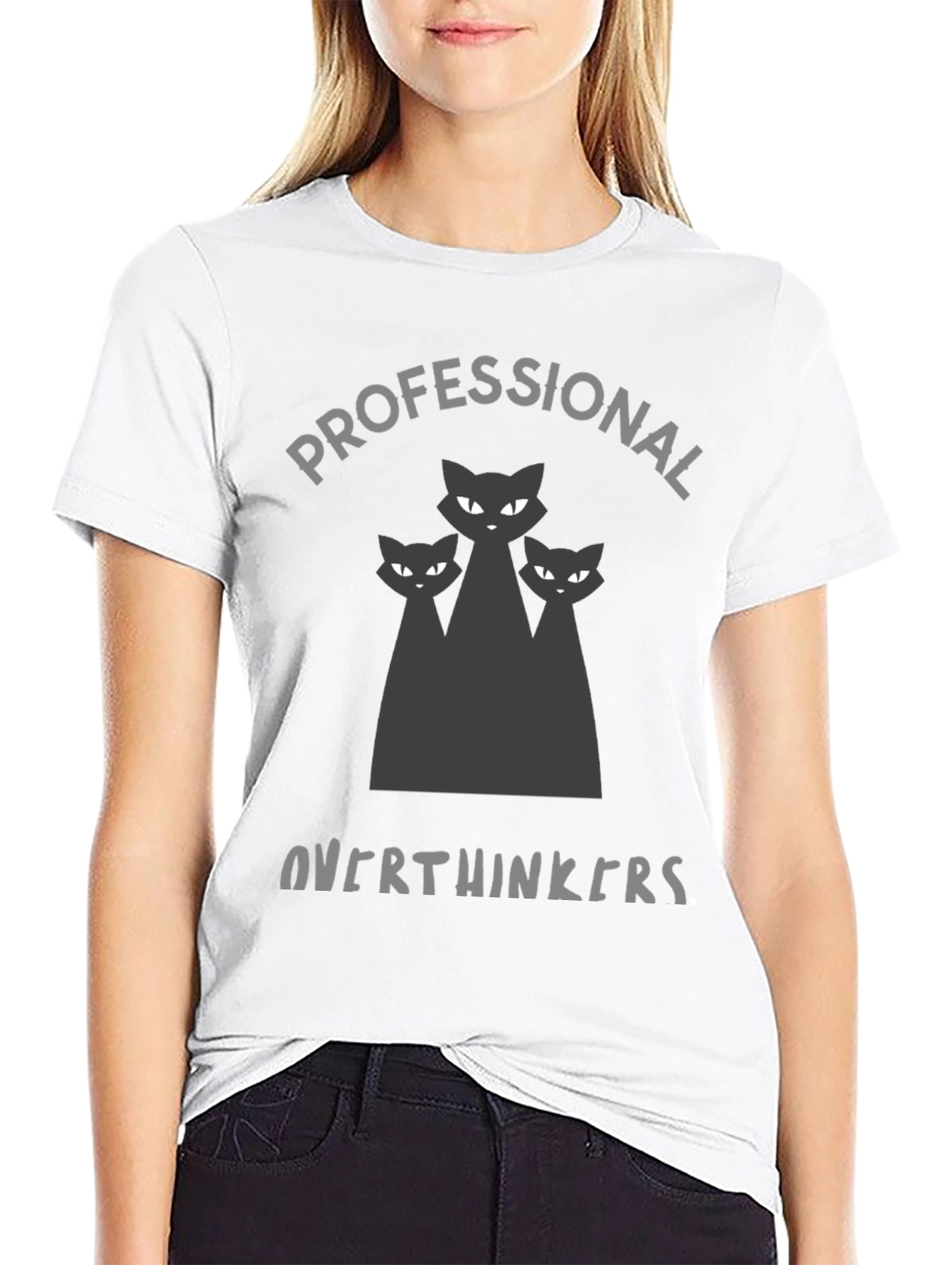 Black Professional Overthinkers T-Shirt - Black Cat Graphic Tee view 9
