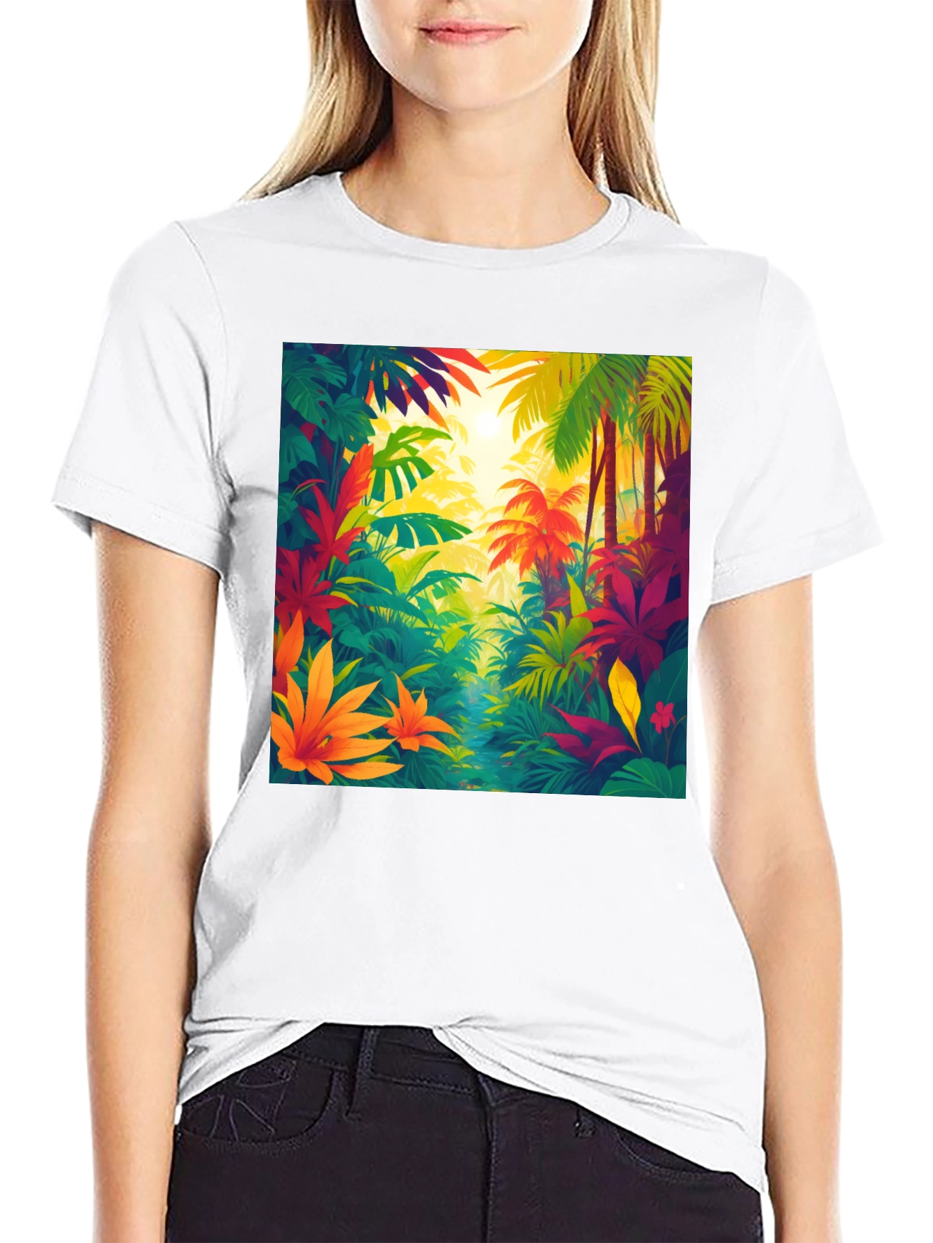 Black Tropical Jungle T-Shirt: Vibrant Nature Design view 9