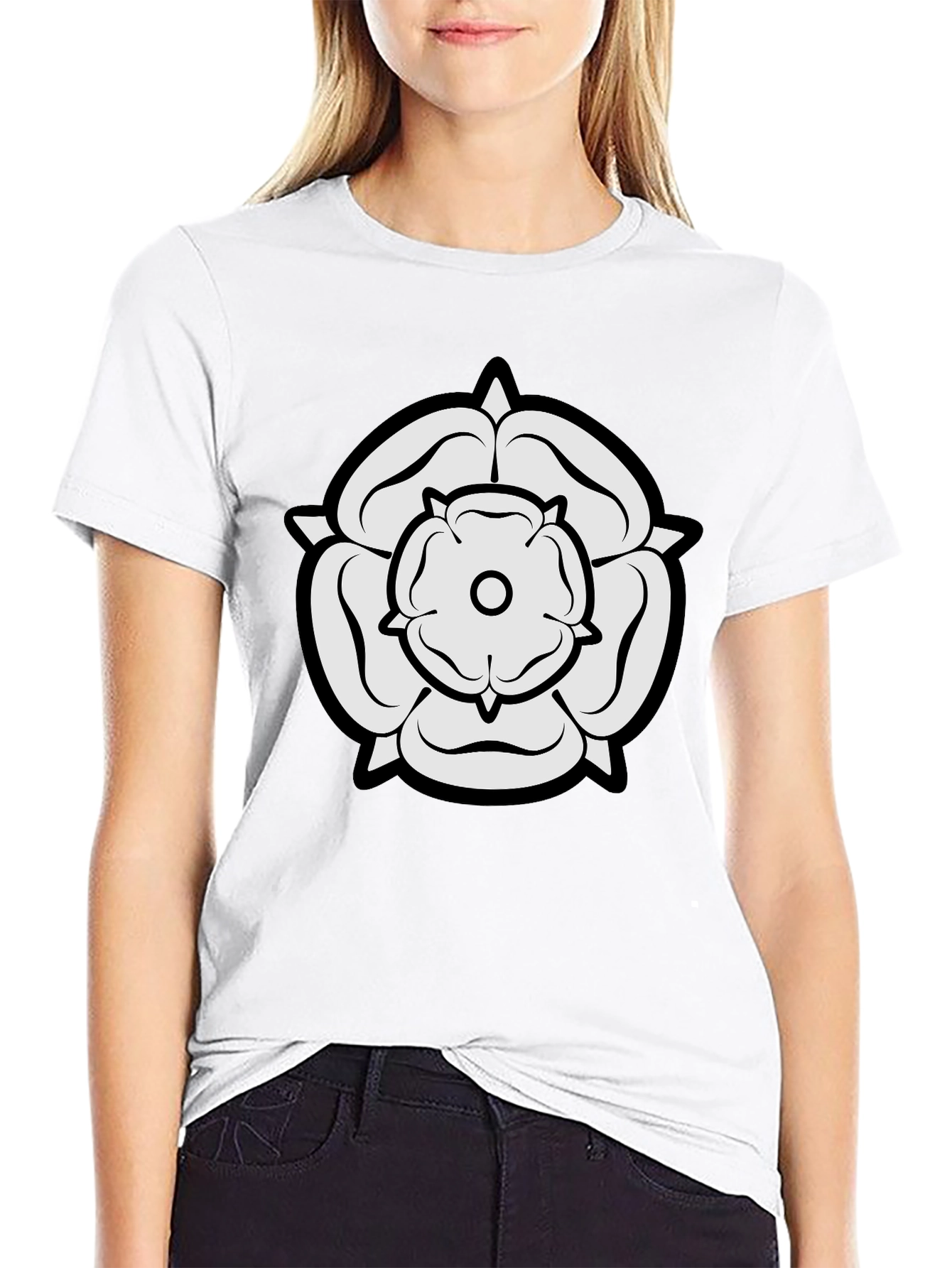 Black White Rose Graphic Black Tee view 9