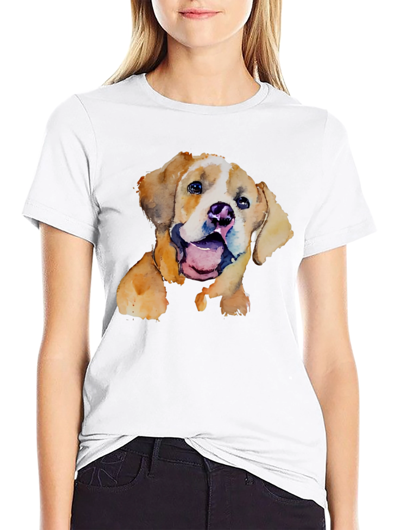 Black Watercolor Puppy Graphic T-Shirt - Cute Dog Tee view 9