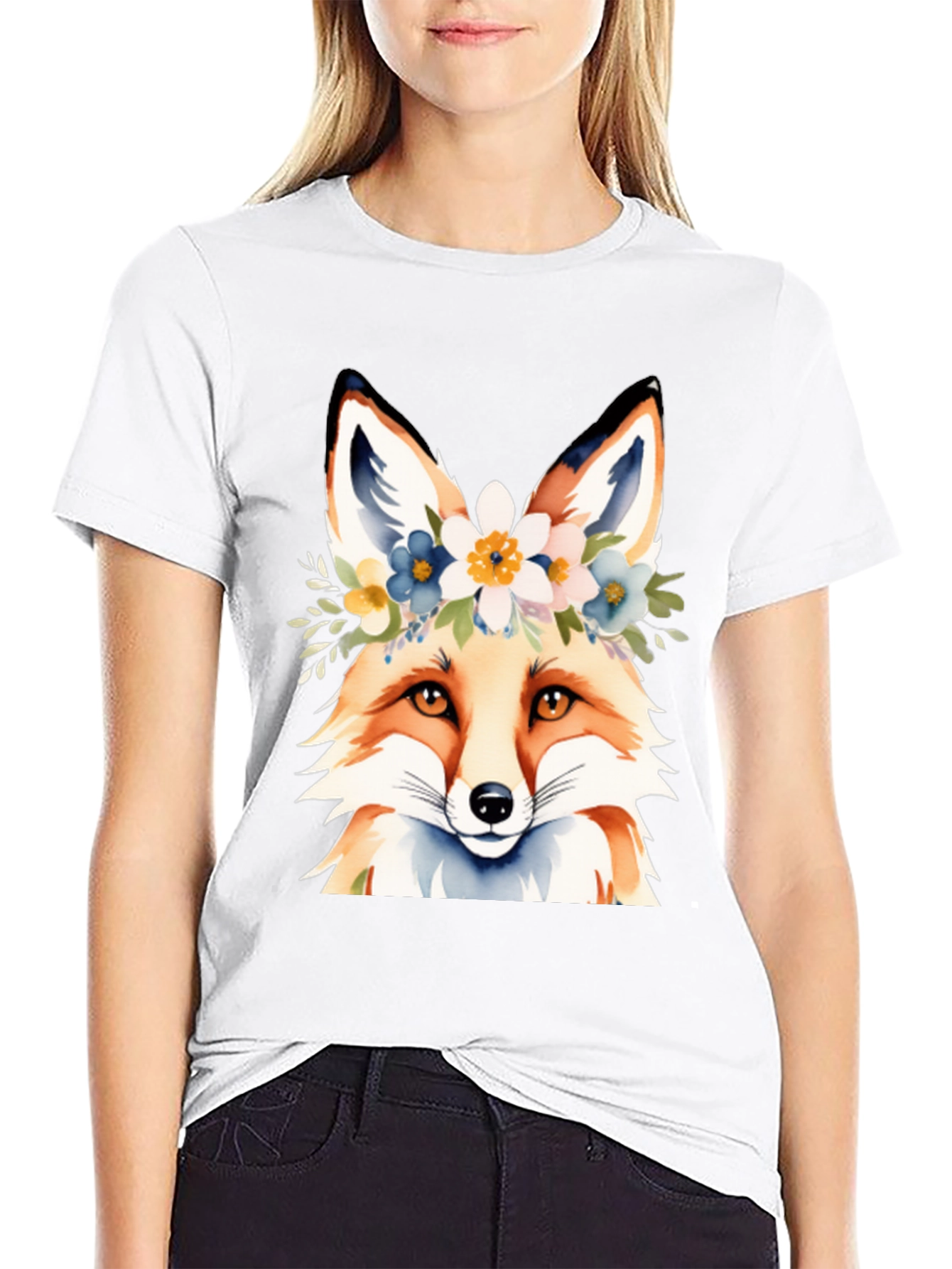 Black Floral Fox Tee - Stylish Graphic T-Shirt view 9