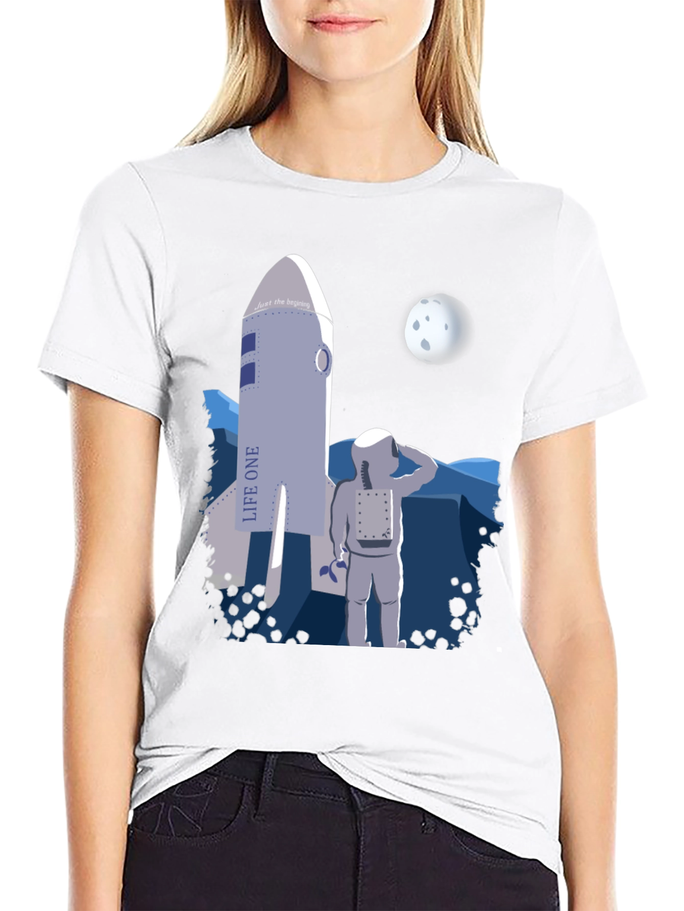 Black Astronaut & Rocket Graphic T-Shirt - Space Adventure Tee view 9