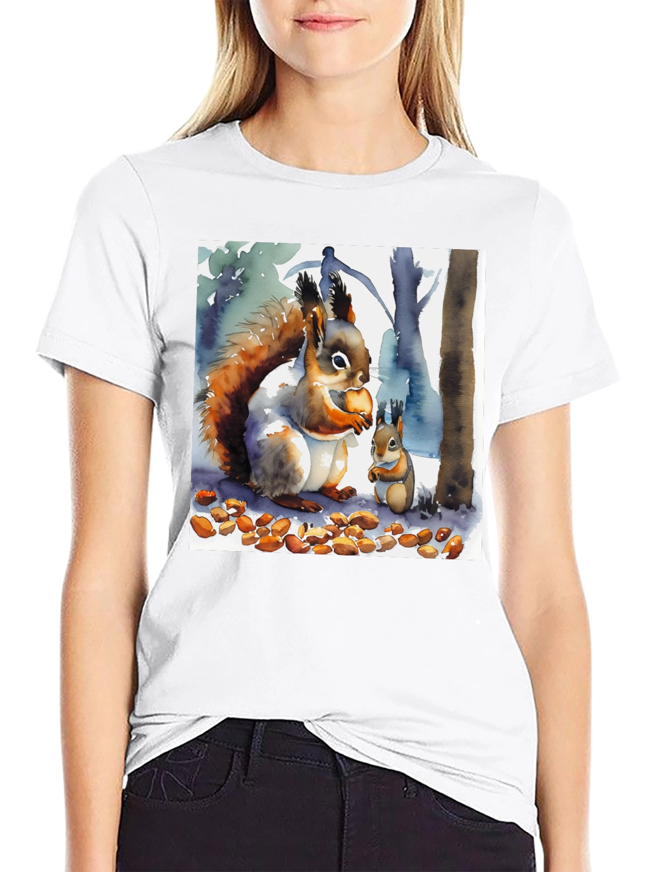 Black Squirrel Watercolor Graphic Tee view 9