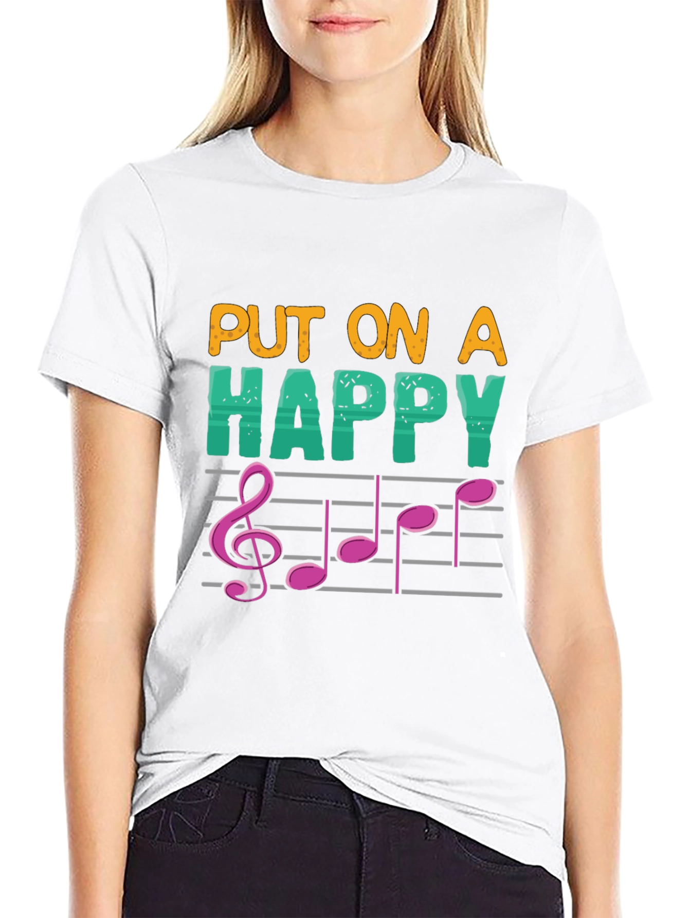 Black Happy Music Note Graphic Tee view 9