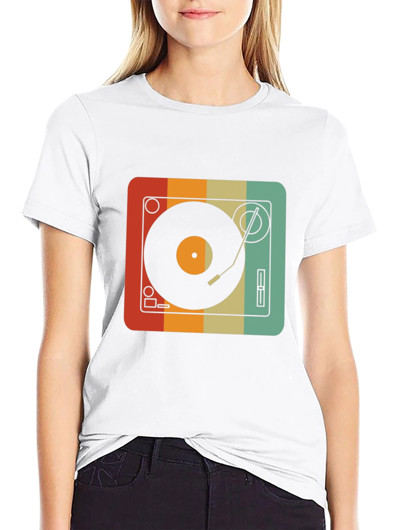Black Retro Turntable Graphic Tee - Vintage Record Player Shirt view 9