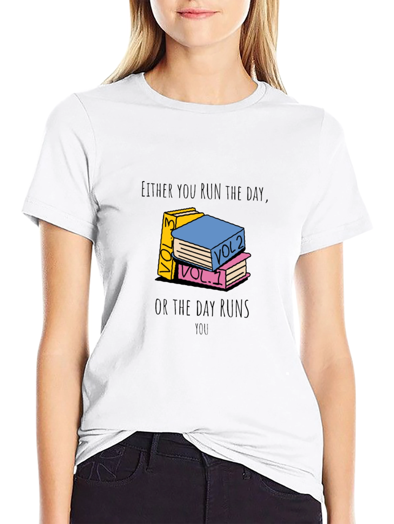 Black Motivational Book Stack Graphic Tee - Run The Day view 9