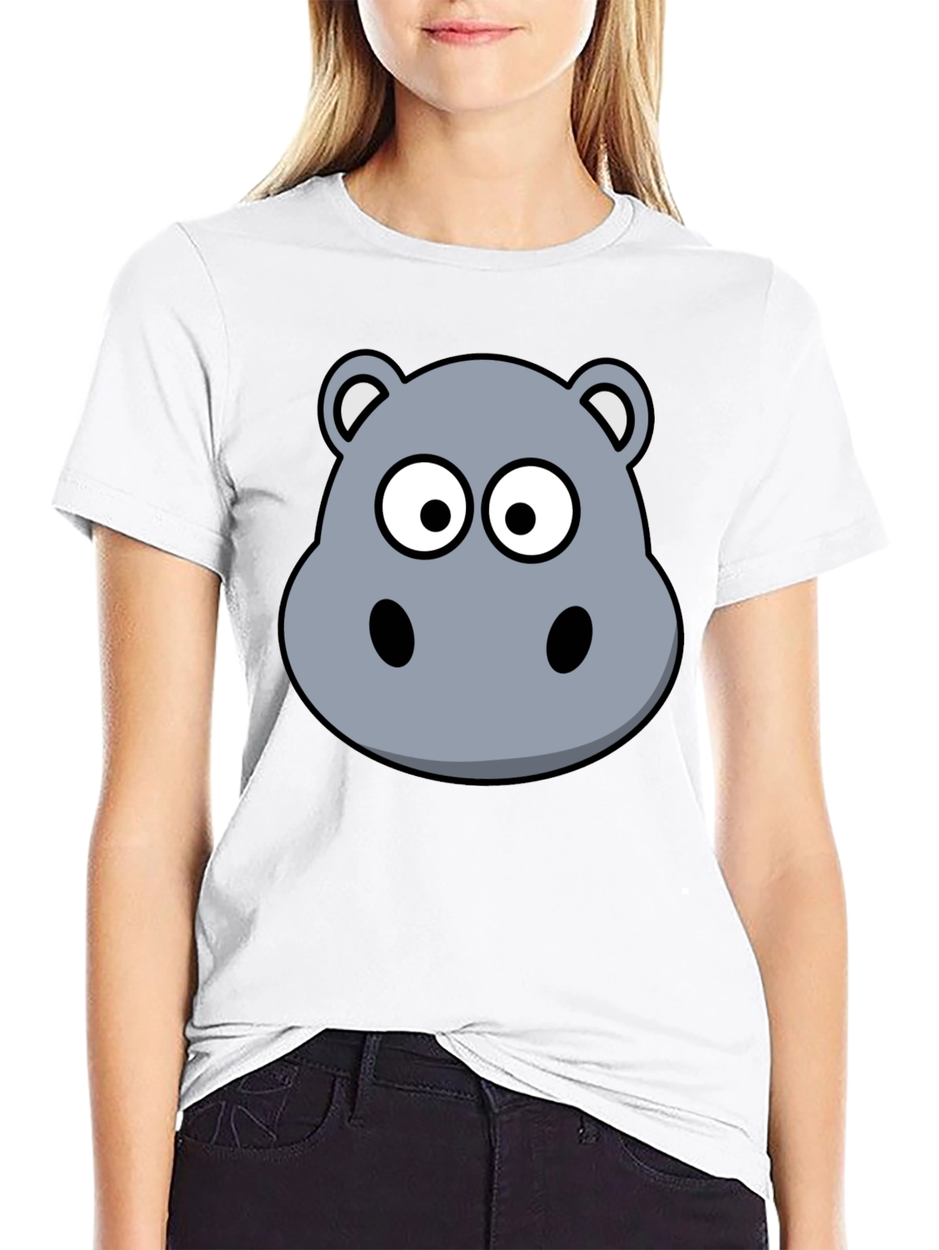 Black Hippo Cartoon Graphic Black T-Shirt view 9