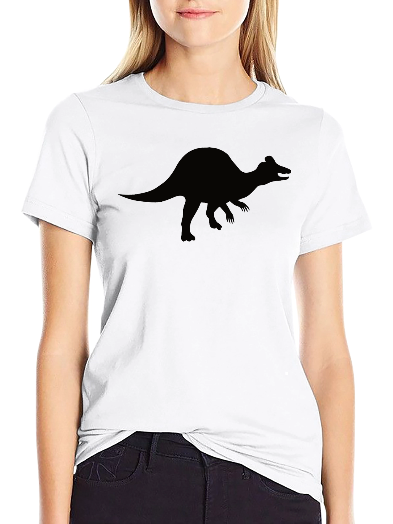 Black Dino Silhouette Graphic Tee - Black Cotton T-Shirt view 9