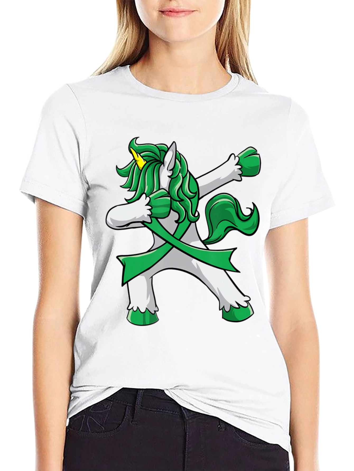 Black Dabbing Unicorn T-Shirt - St. Patrick's Day Style view 9