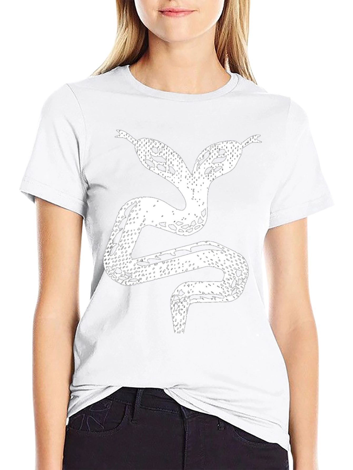 Black Two-Headed Snake Graphic Tee - Black Cotton T-Shirt view 9